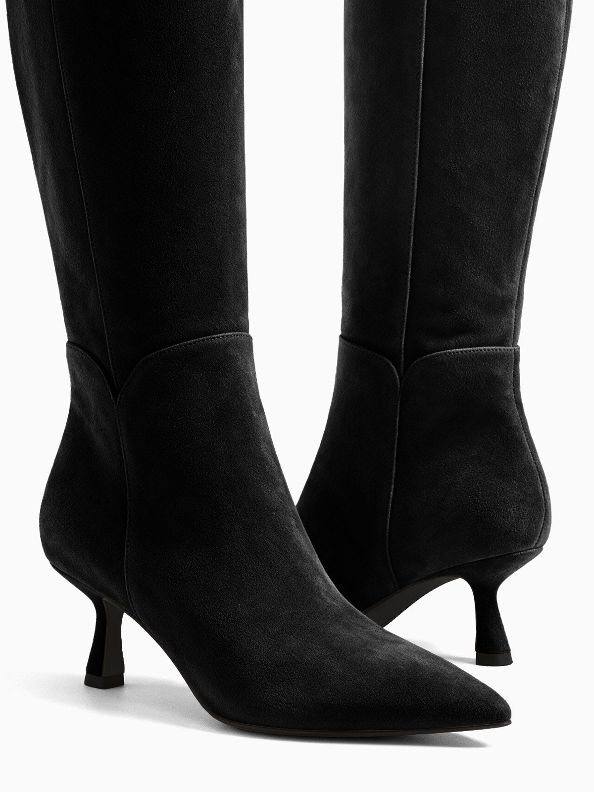 Coutgo Womens Suede Black Kitten Heel Boots