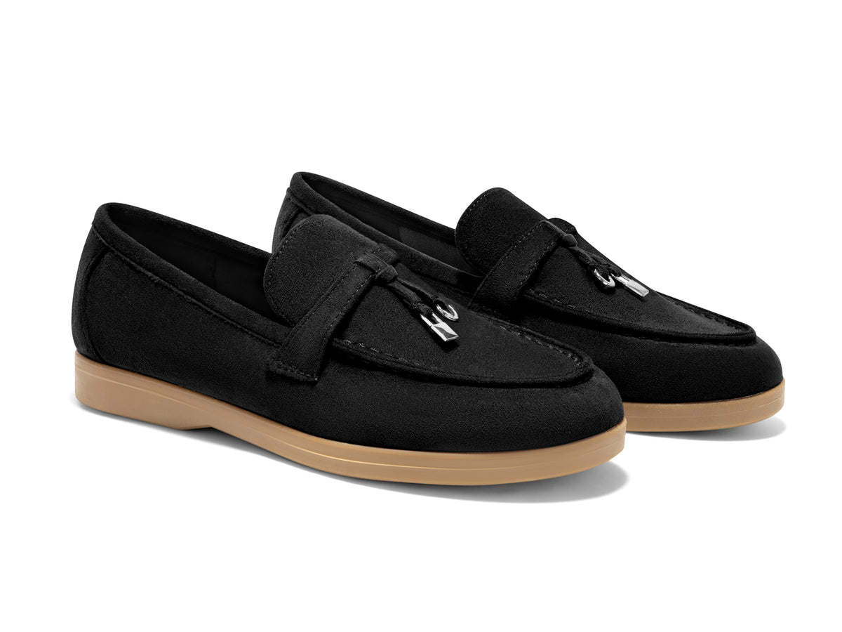 Coutgo Women Black Slip On Moccasin Loafers
