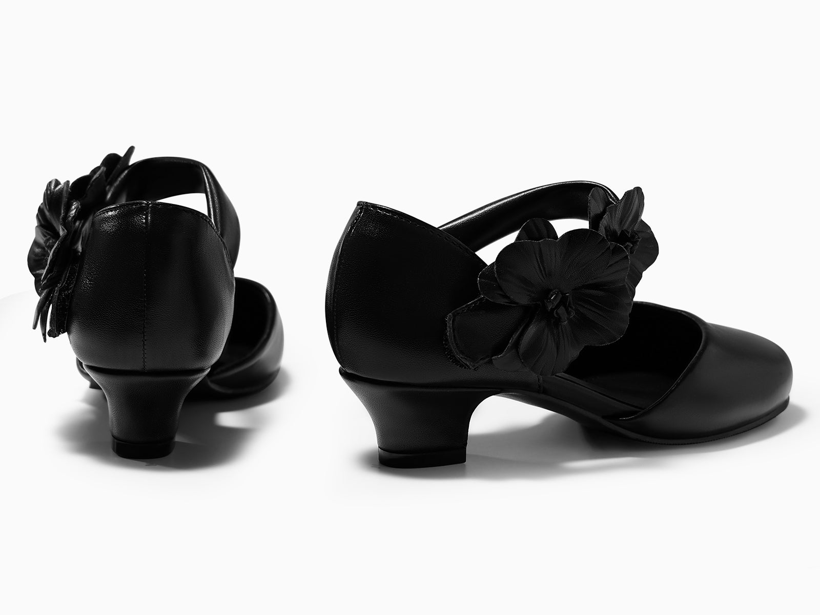 Coutgo Girls Black Closed Toe Low Chunky Heels