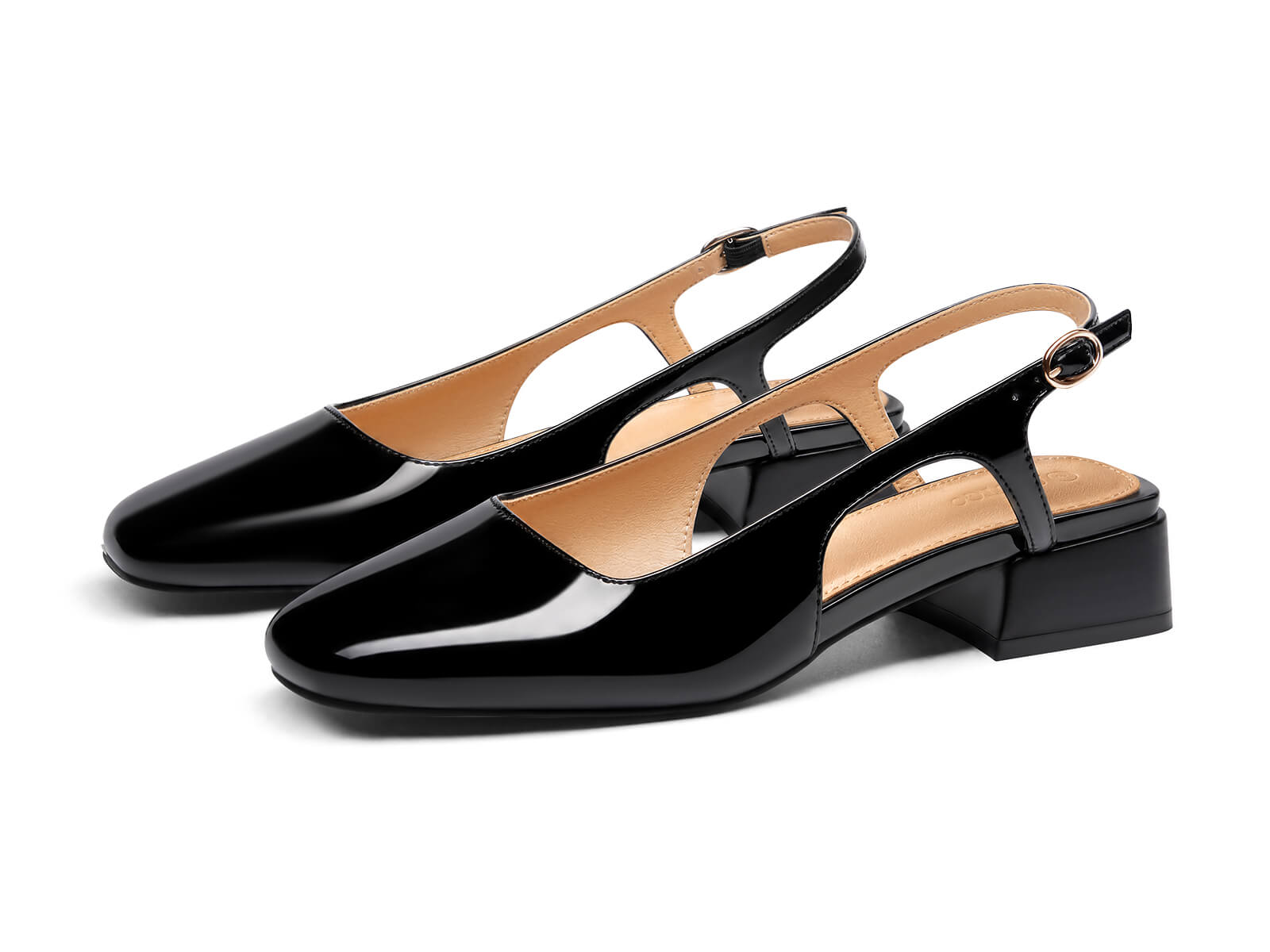 Coutgo Womens Black Slingback Chunky Low Heels