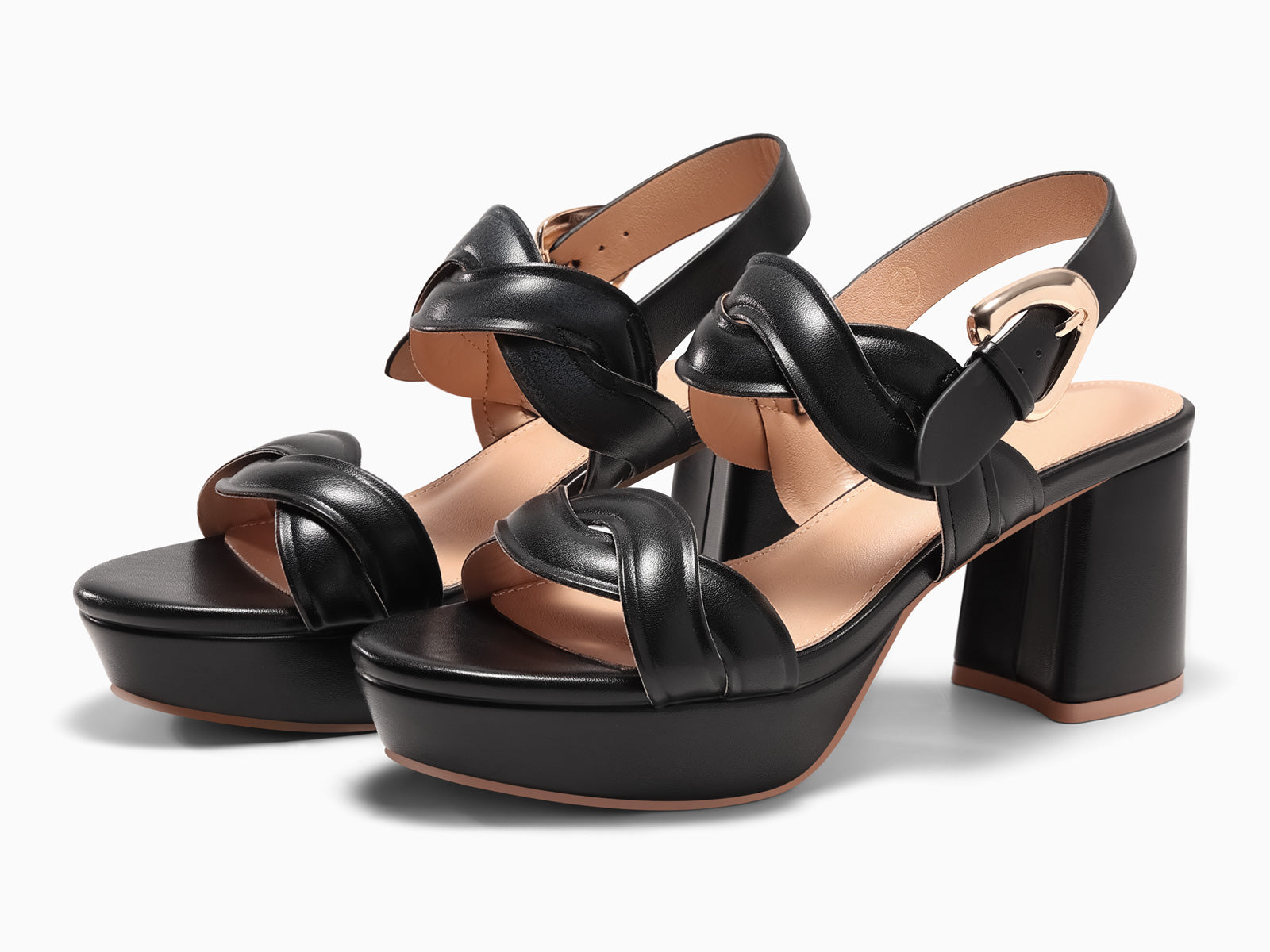 Coutgo Womens Black Platform Sandals Cork Chunky Heels