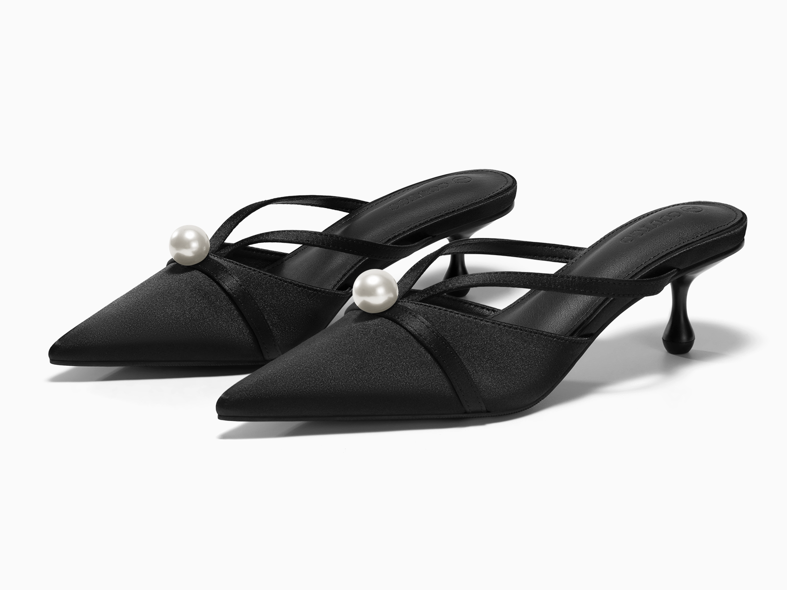 Coutgo Womens Black Pearl Kitten Heels