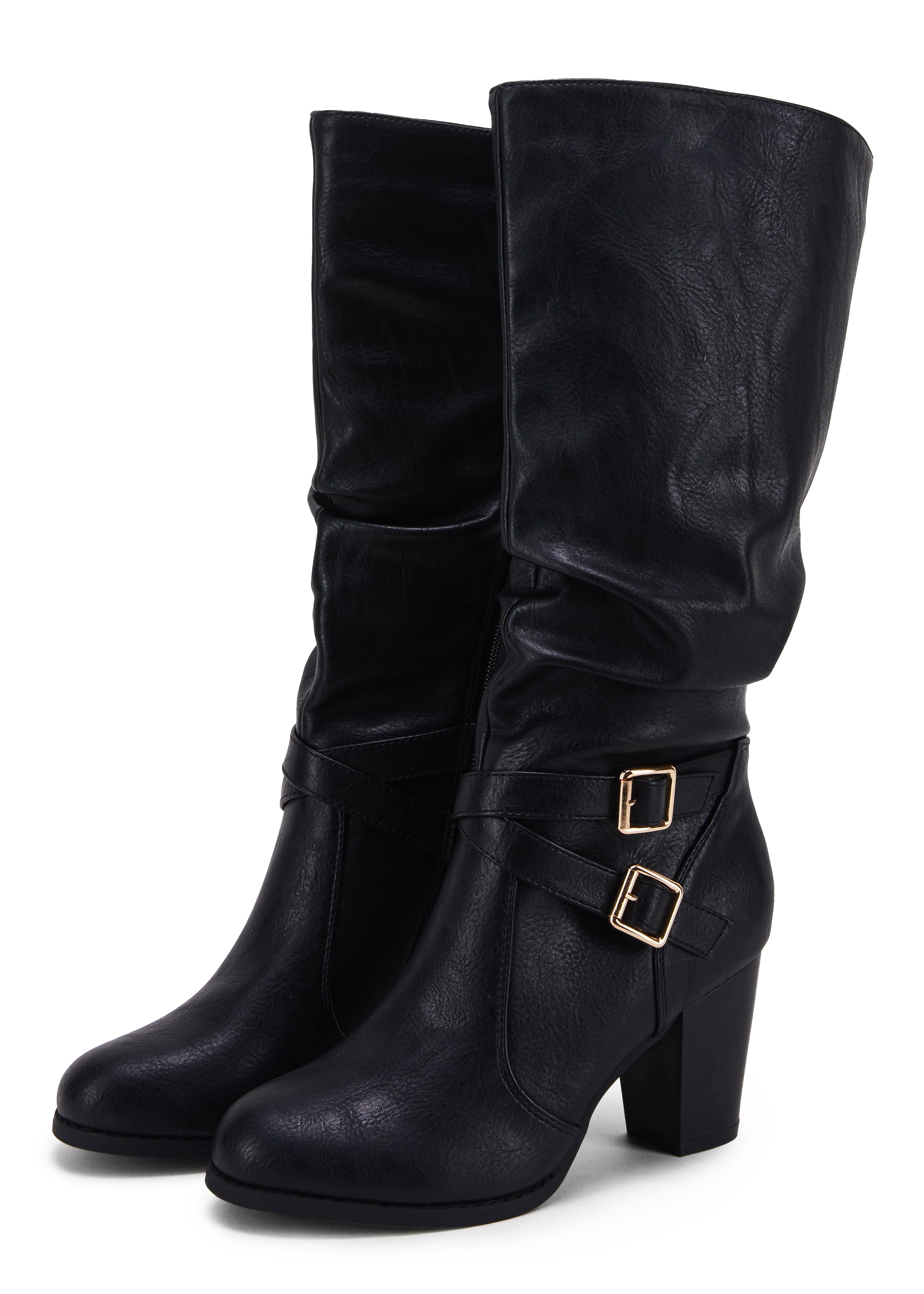 Ermonn Womens Black Mid Knee High Boots