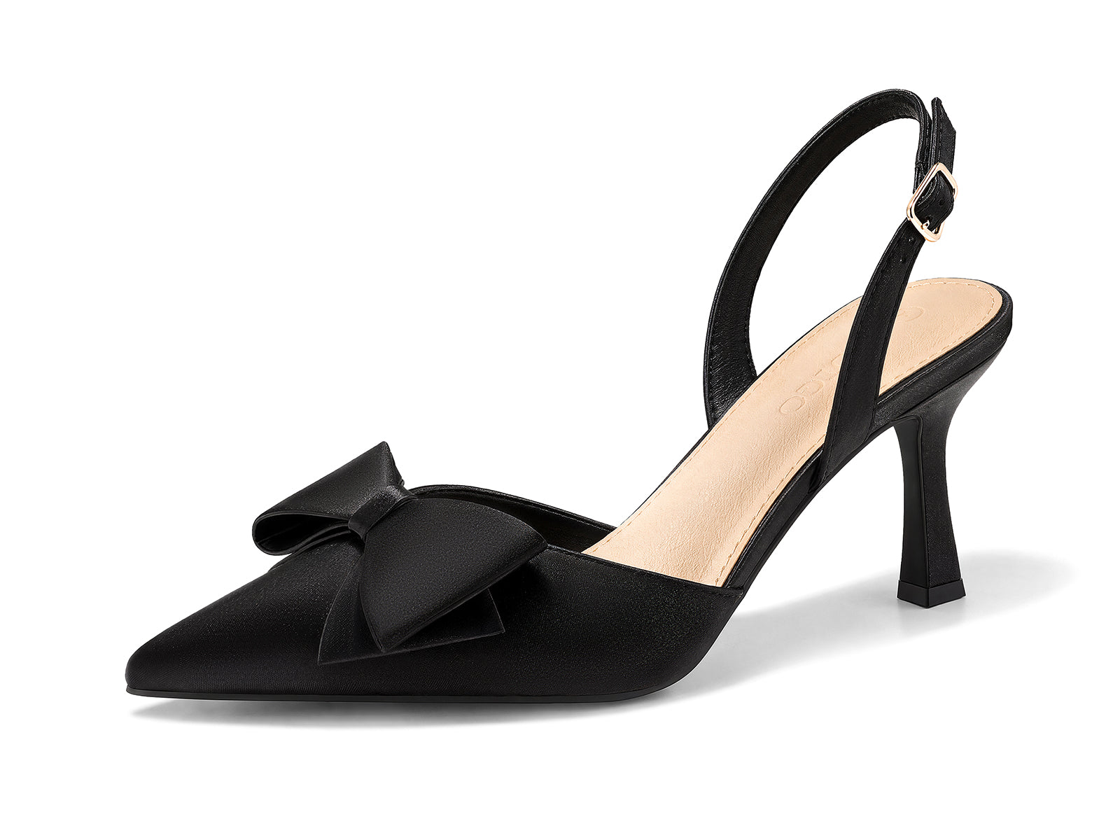 Coutgo Womens Black Slingback Kitten Heels