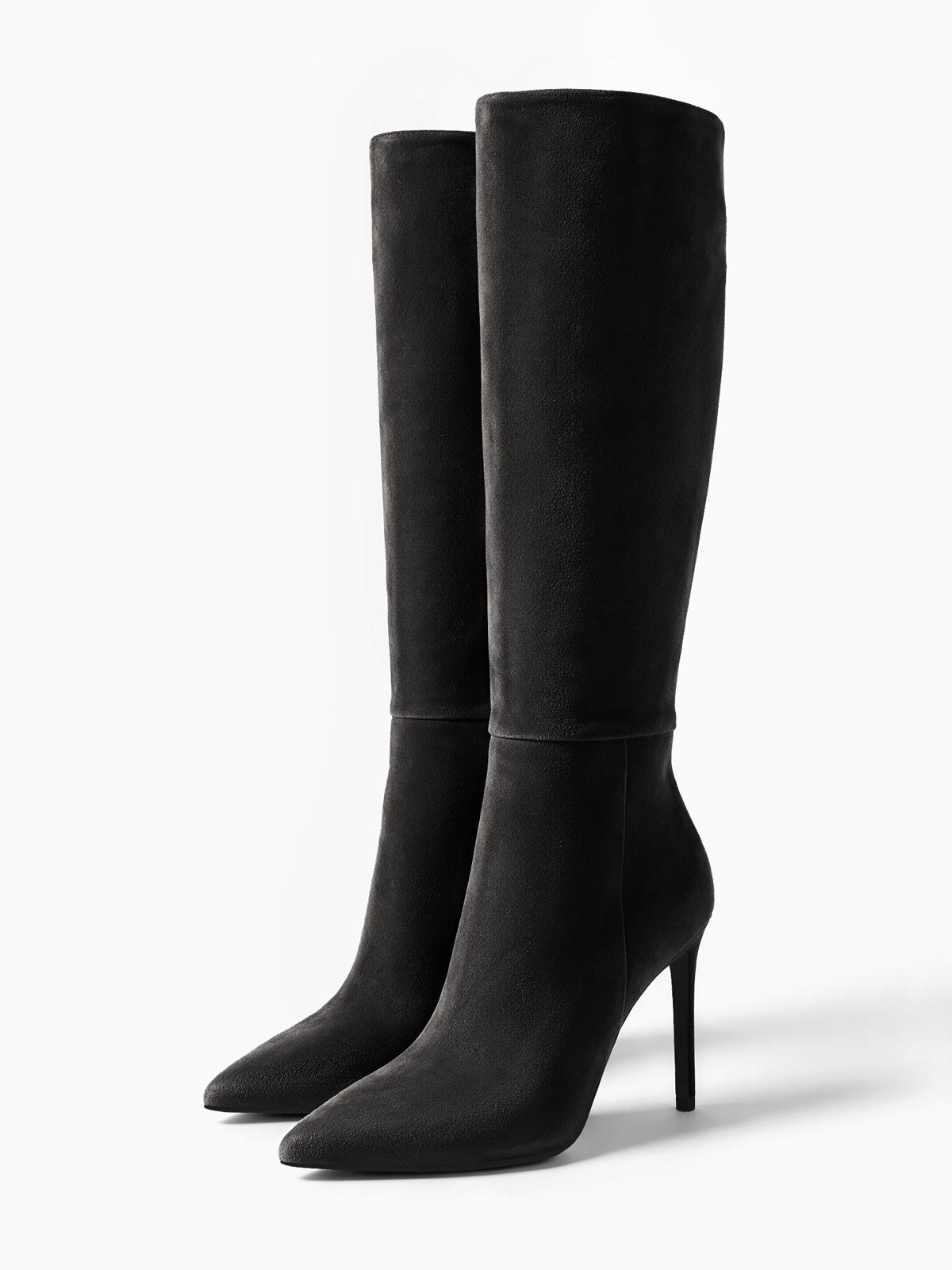 Coutgo Womens Black Suede Stiletto Knee Boots