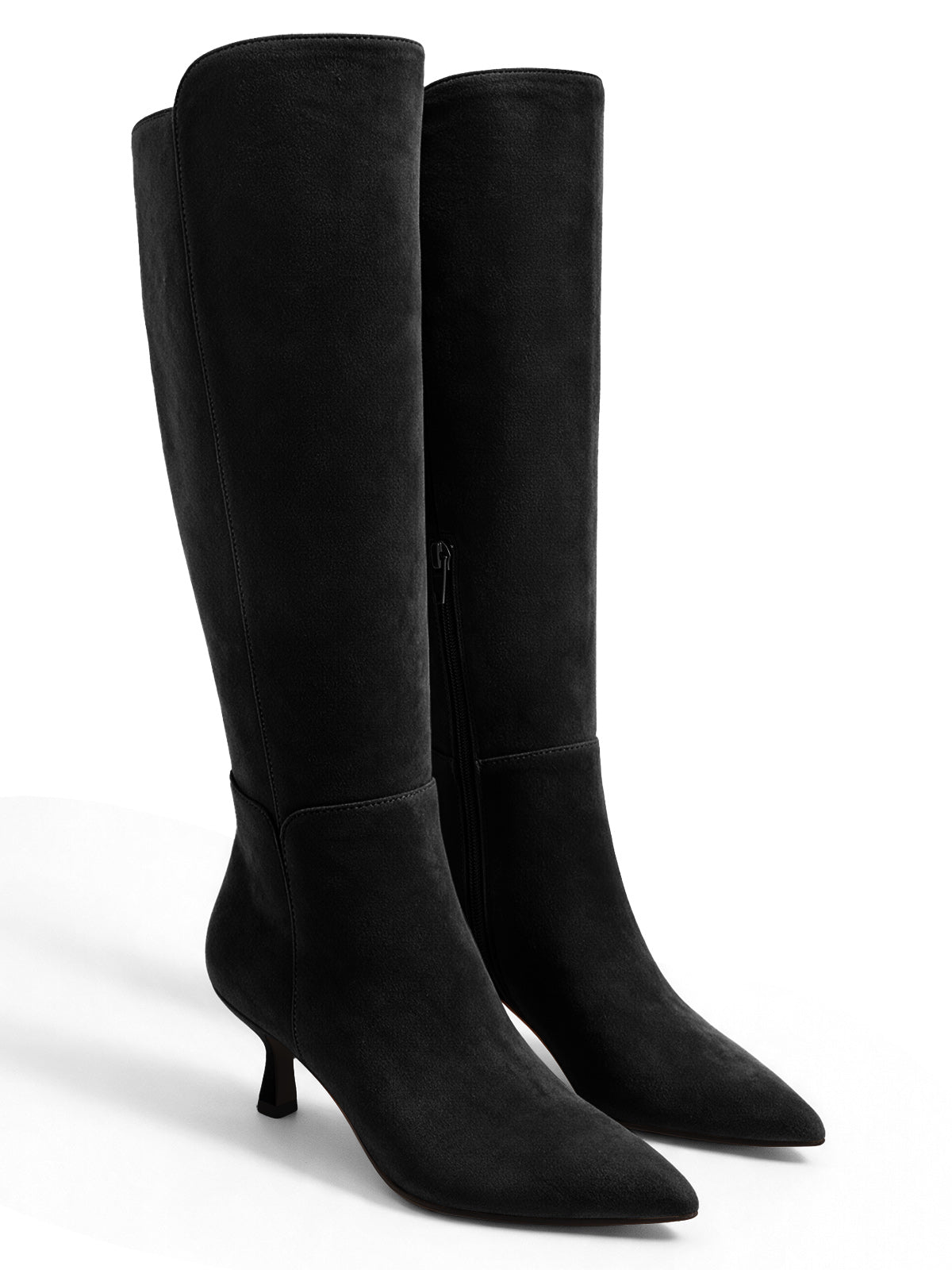 Coutgo Womens Suede Black Kitten Heel Boots