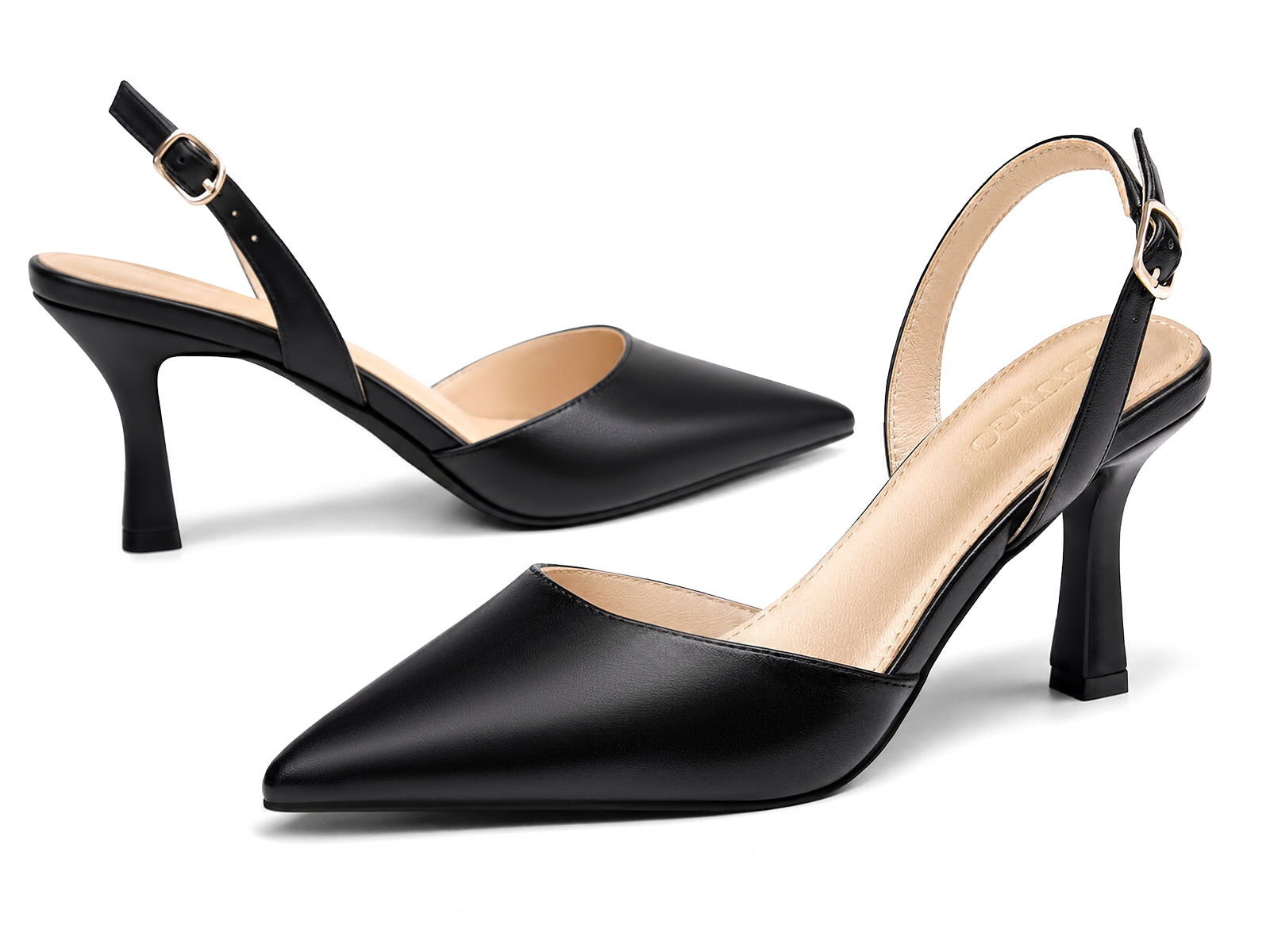 Coutgo Womens Cool Black Slingback Kitten Heels