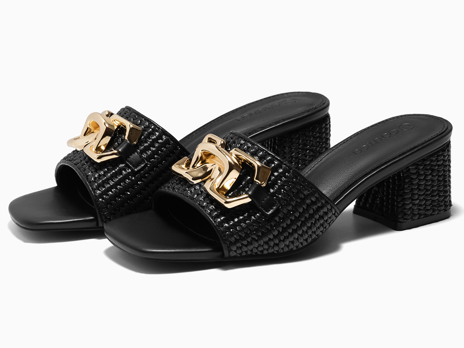 Coutgo Womens Black Raffia Slide Sandals