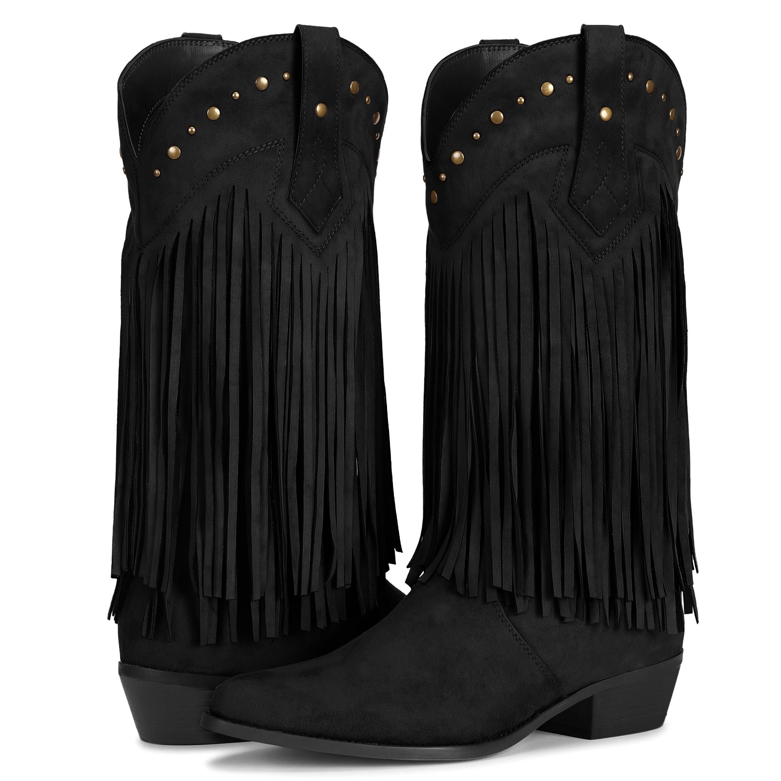Coutgo Womens Black Western Cowboy Boots