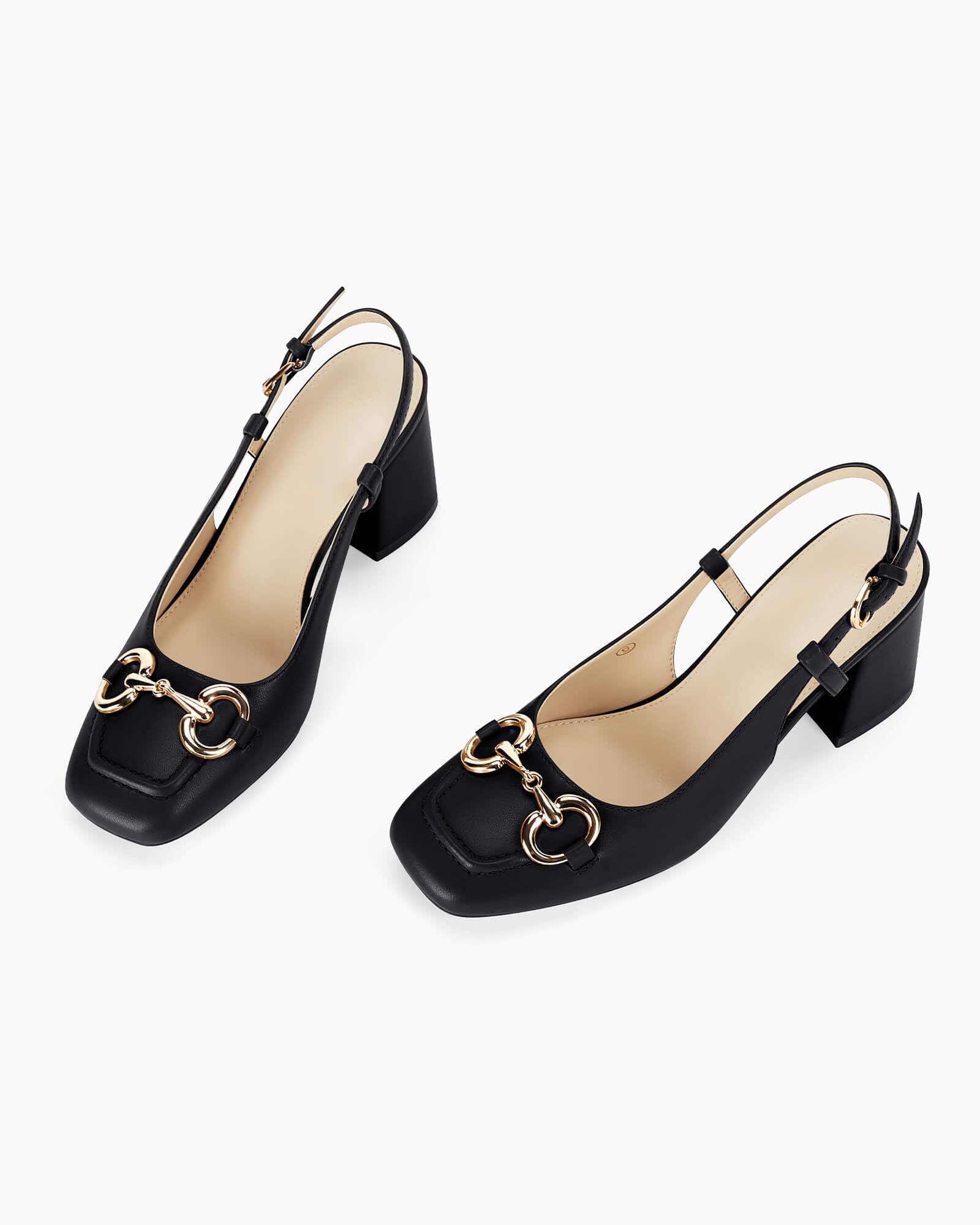 Coutgo Women's Black Slingback Chunky Block Heels