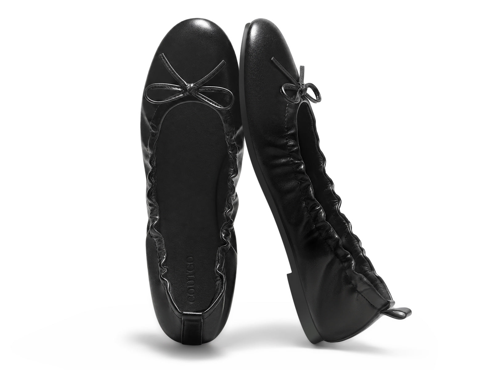 Coutgo Women's Black Pu Ballet Round Toe Flats