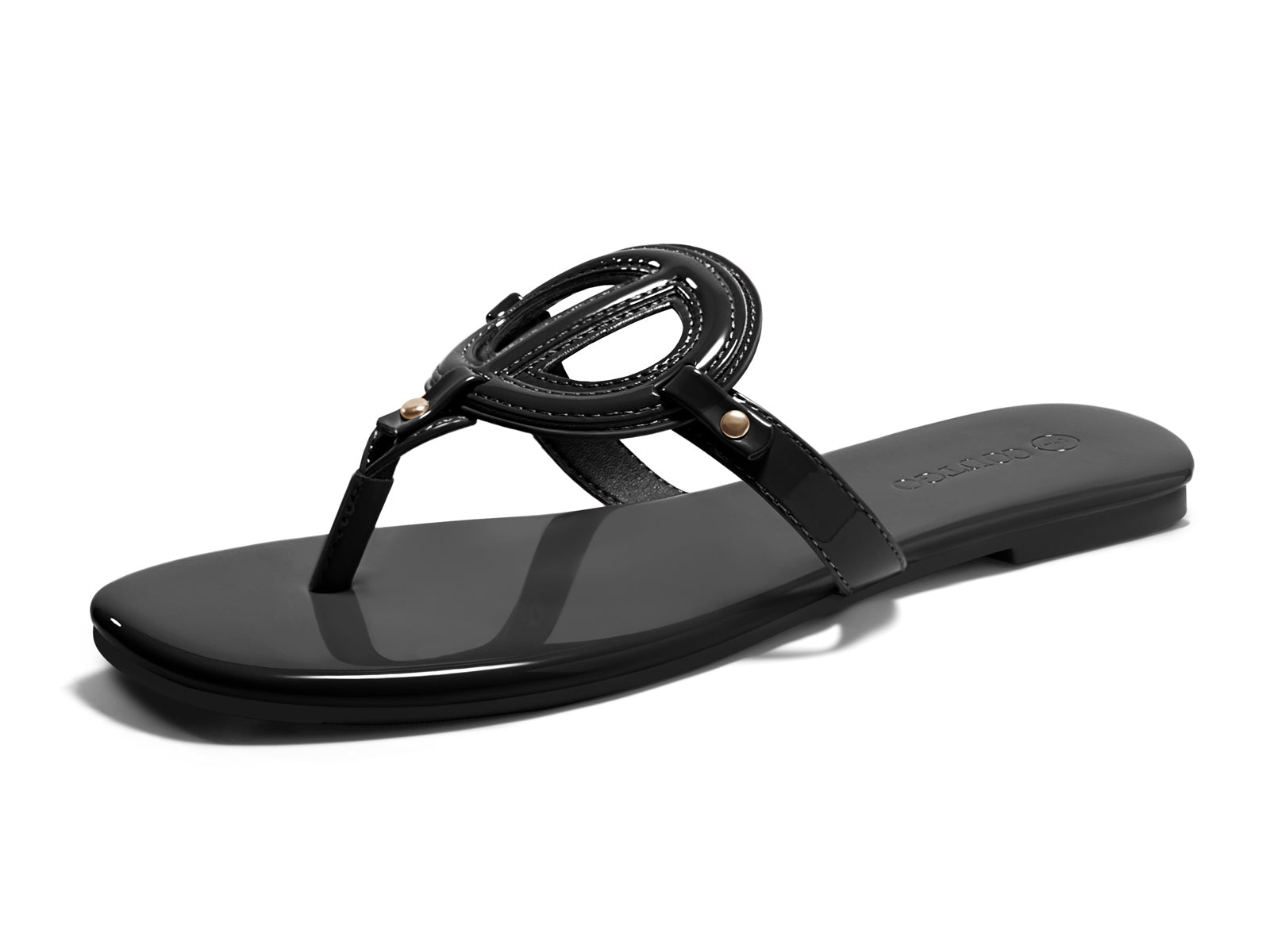 Coutgo Womens Black Flat Thong Sandals