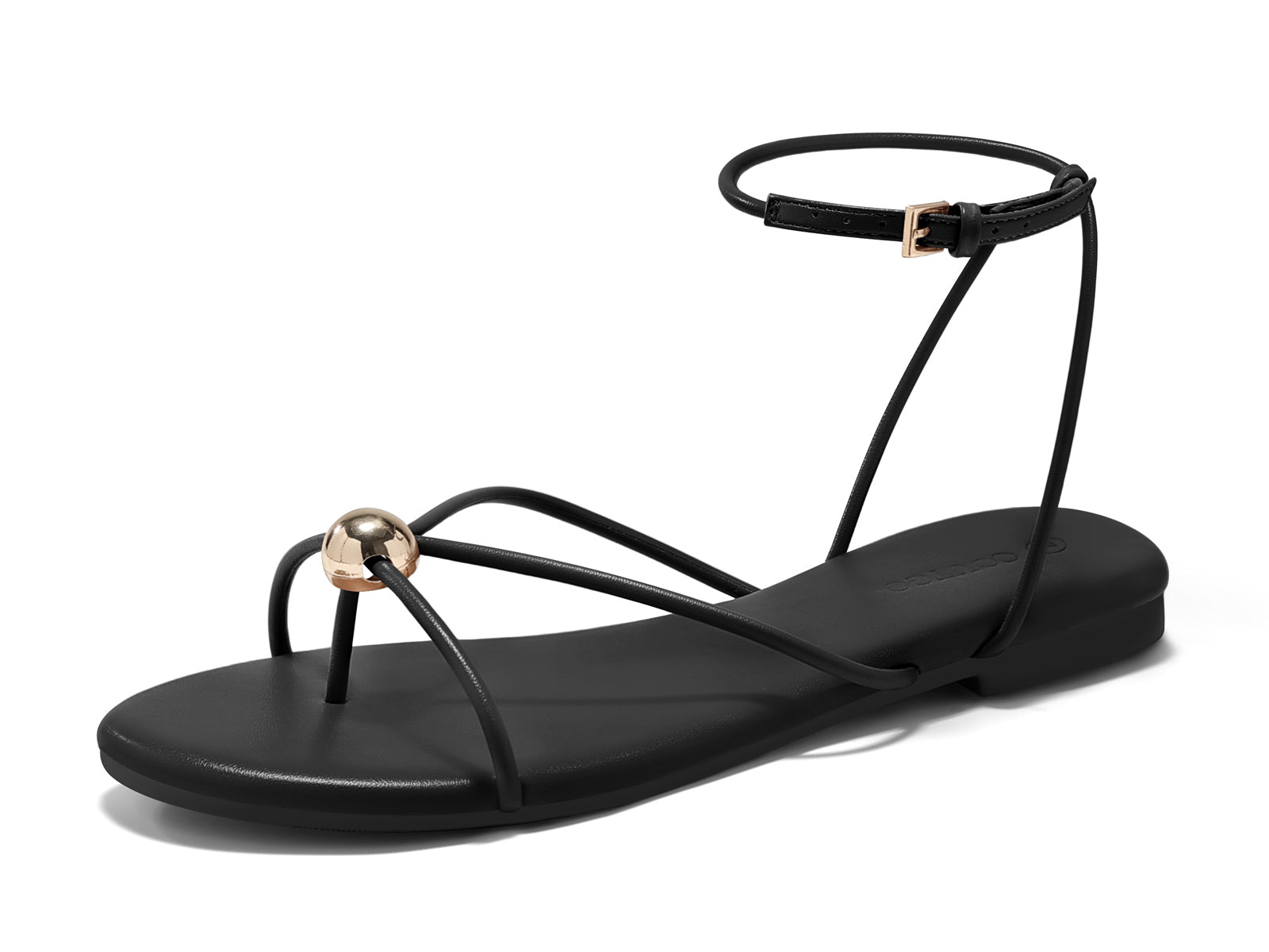 Coutgo Womens Black Strappy Flat Sandals