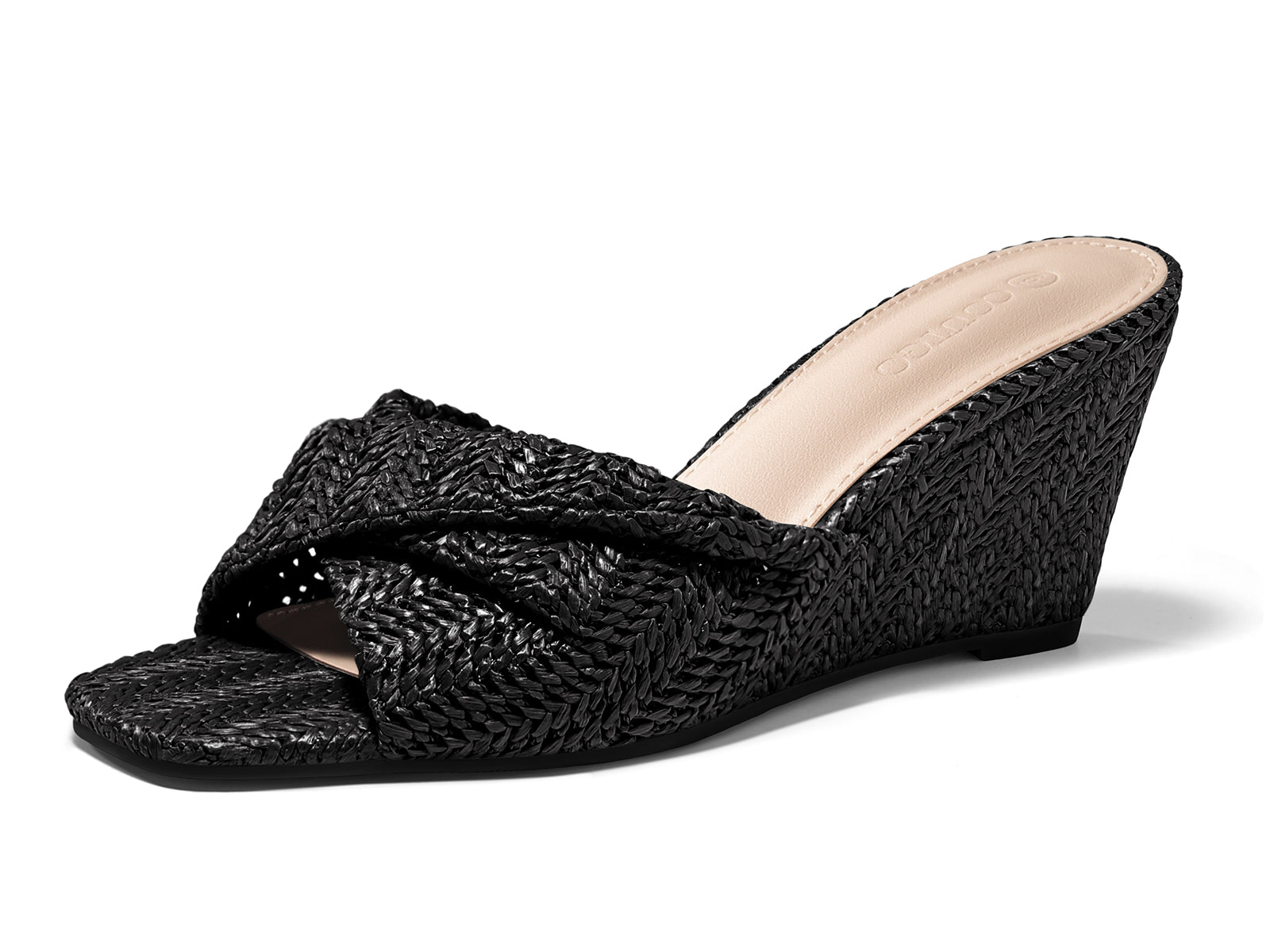 Coutgo Womens Black Wedge Sandals