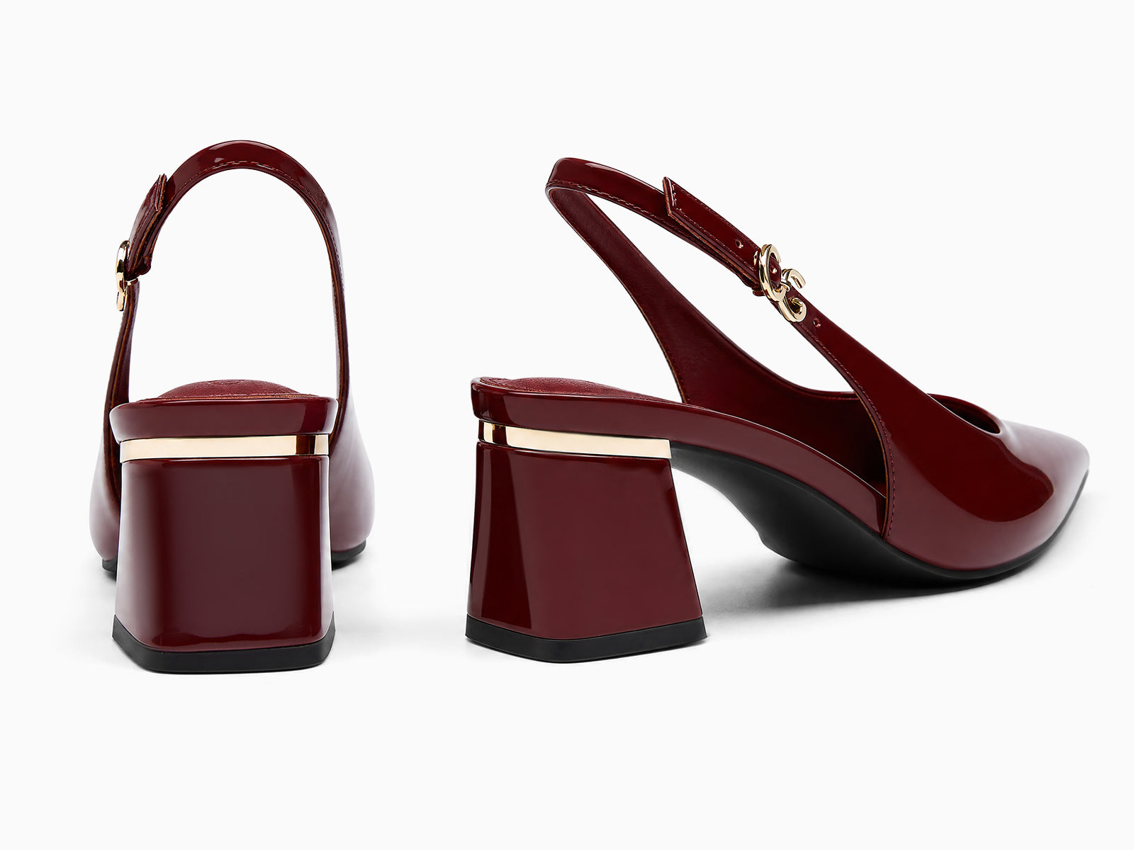 Coutgo Womens Burgundy Slingback Chunky Heels