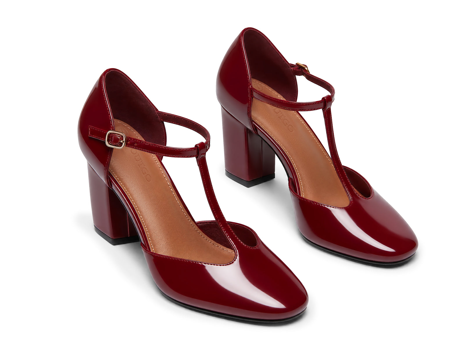 Coutgo Womens Burgundy Mary Jane Chunky Heels