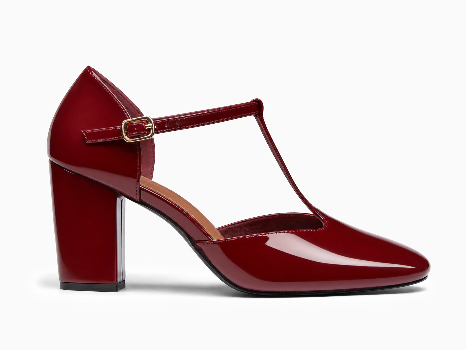 Coutgo Womens Burgundy Mary Jane Chunky Heels