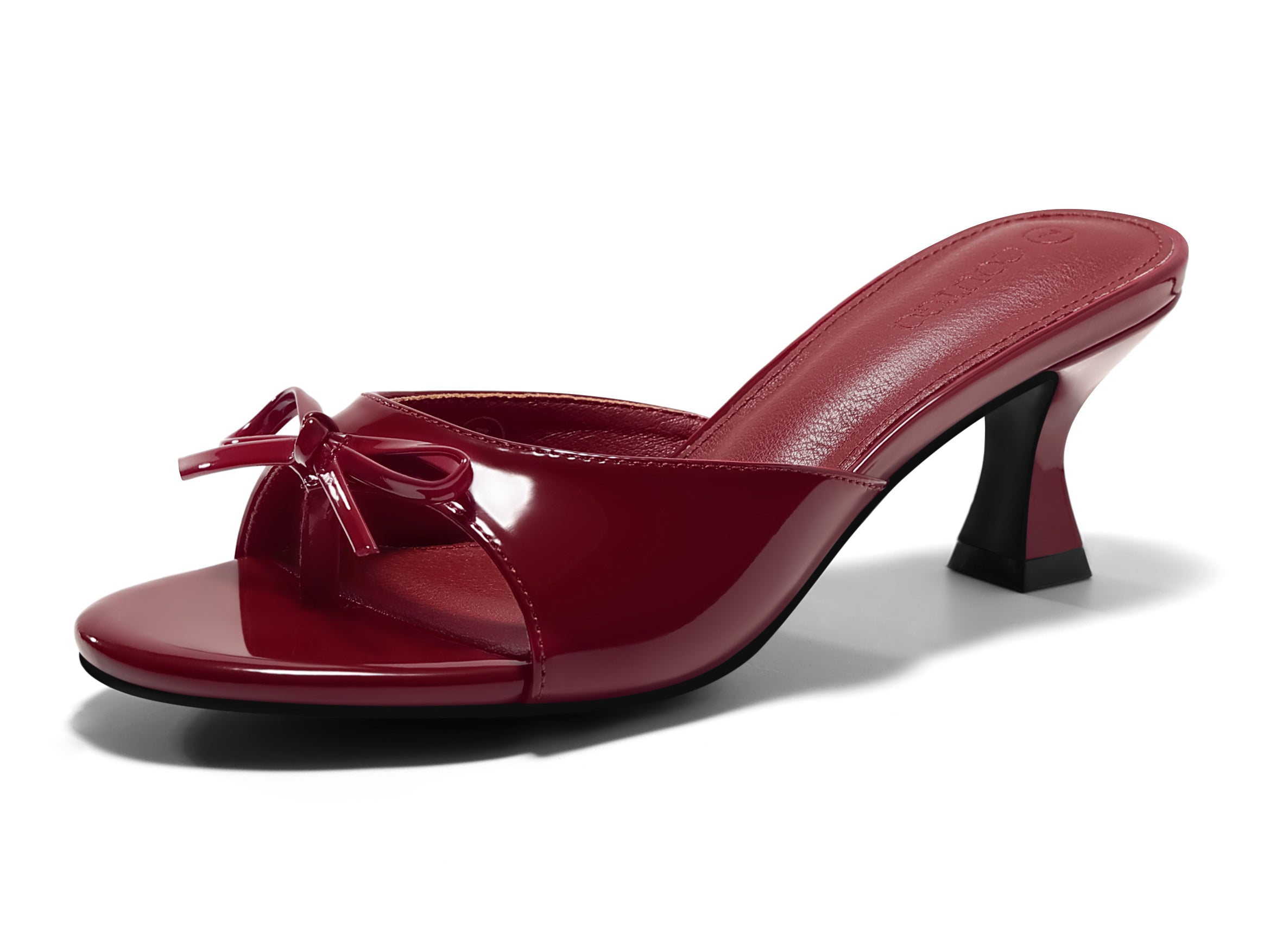 Coutgo Women's Burgundy Patent Kitten Heels Sandals