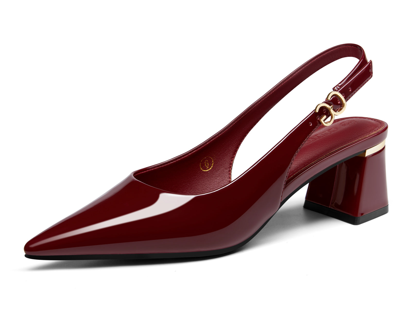 Coutgo Womens Burgundy Slingback Chunky Heels
