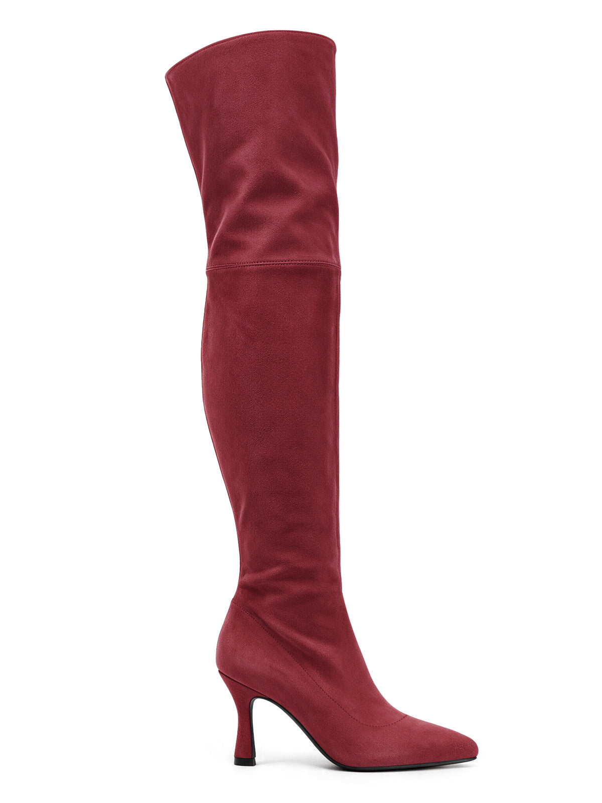 Coutgo Womens Suede Burgundy Over Knee Heel Boots