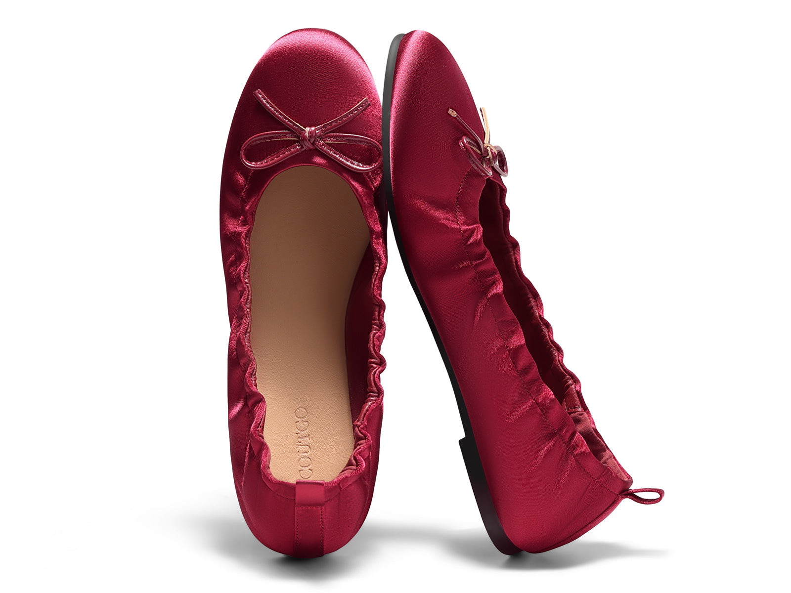 Coutgo Women's Burgundy Satin Ballet Round Toe Flats