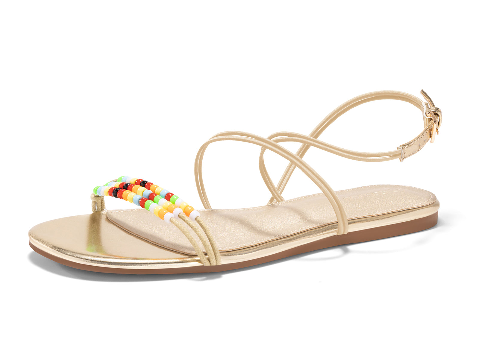 Coutgo Womens Gold  Strappy Flat Sandals