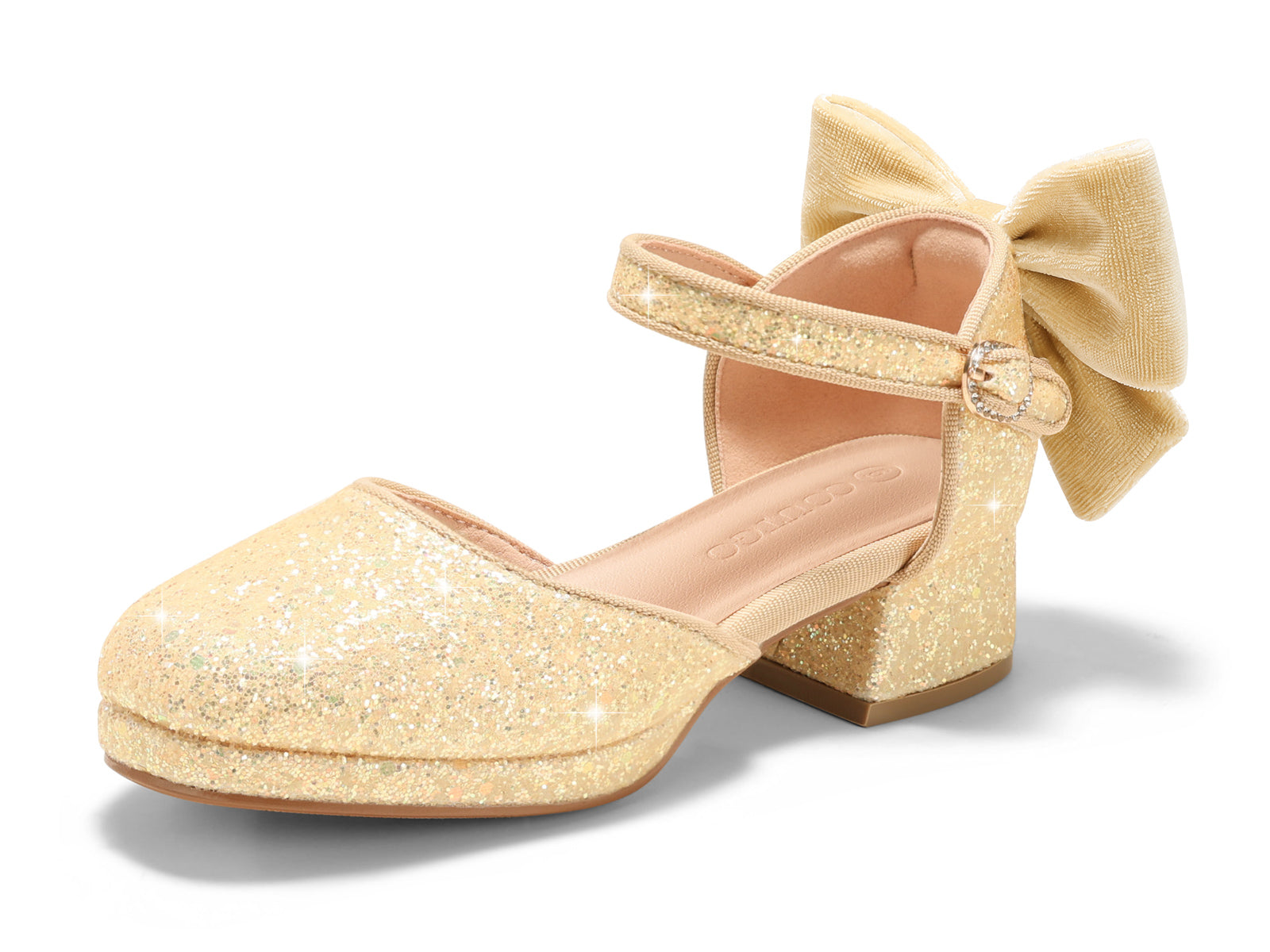 Coutgo Girls Gold Glitter Bow Princess Heels
