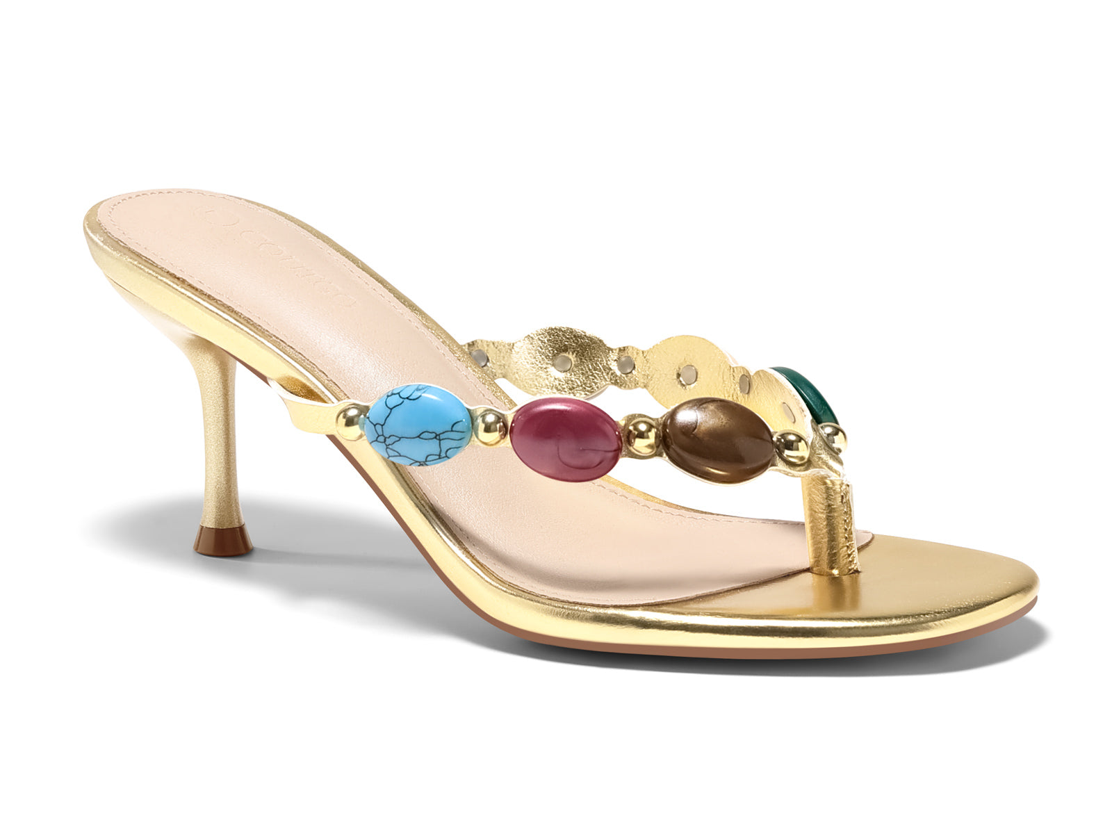 Coutgo Womens Gold Kitten Heels Sandals