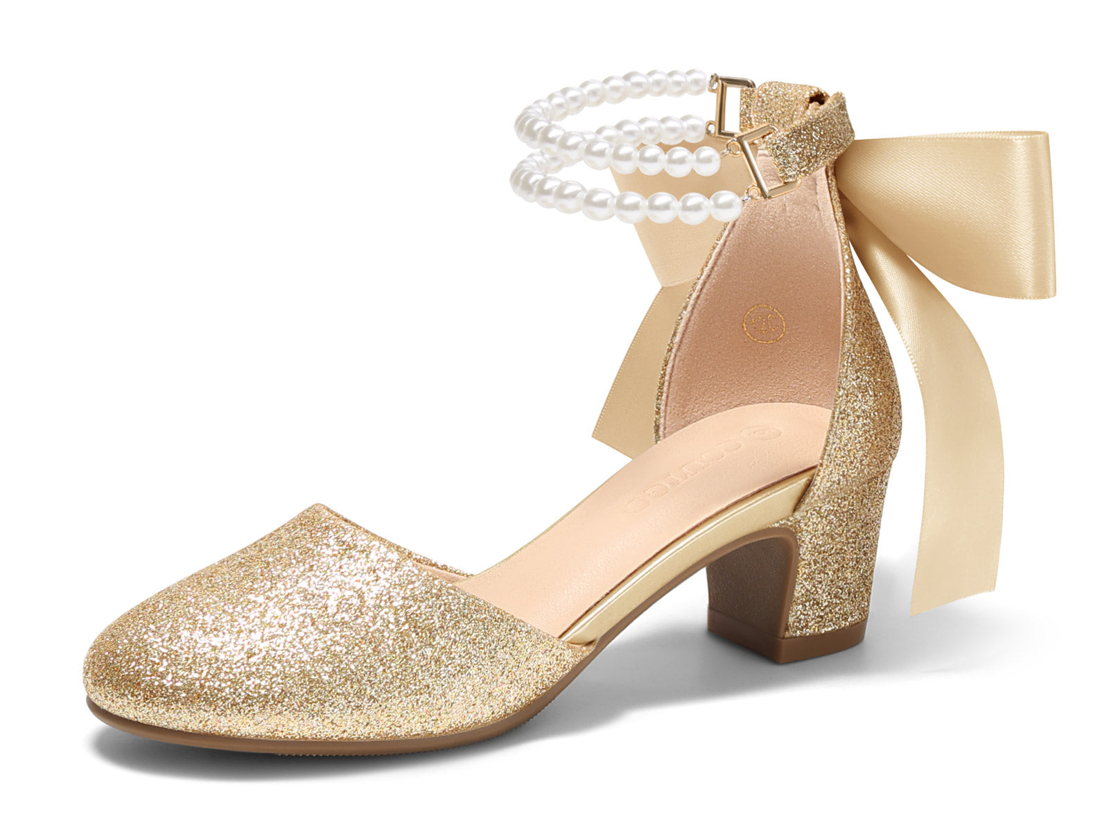 Coutgo Girls Gold Glitter Bow Pumps