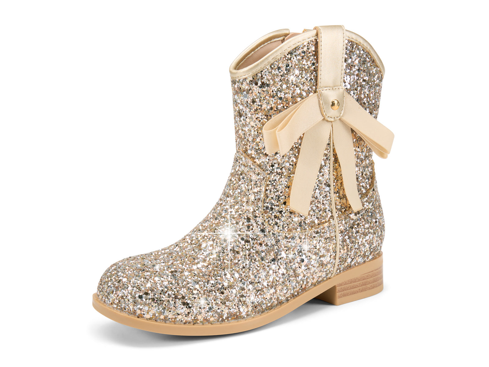 Coutgo Girls Gold Glitter Cowgirl Bow Boots