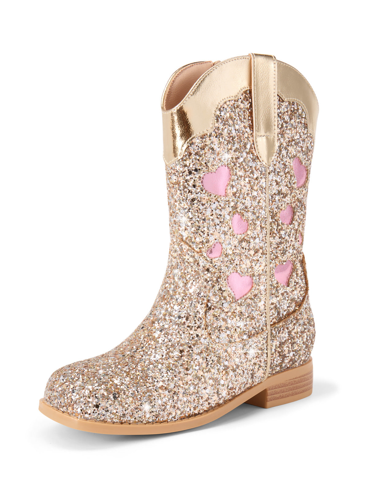 Coutgo Women Gold Glitter Cowgirl Boots