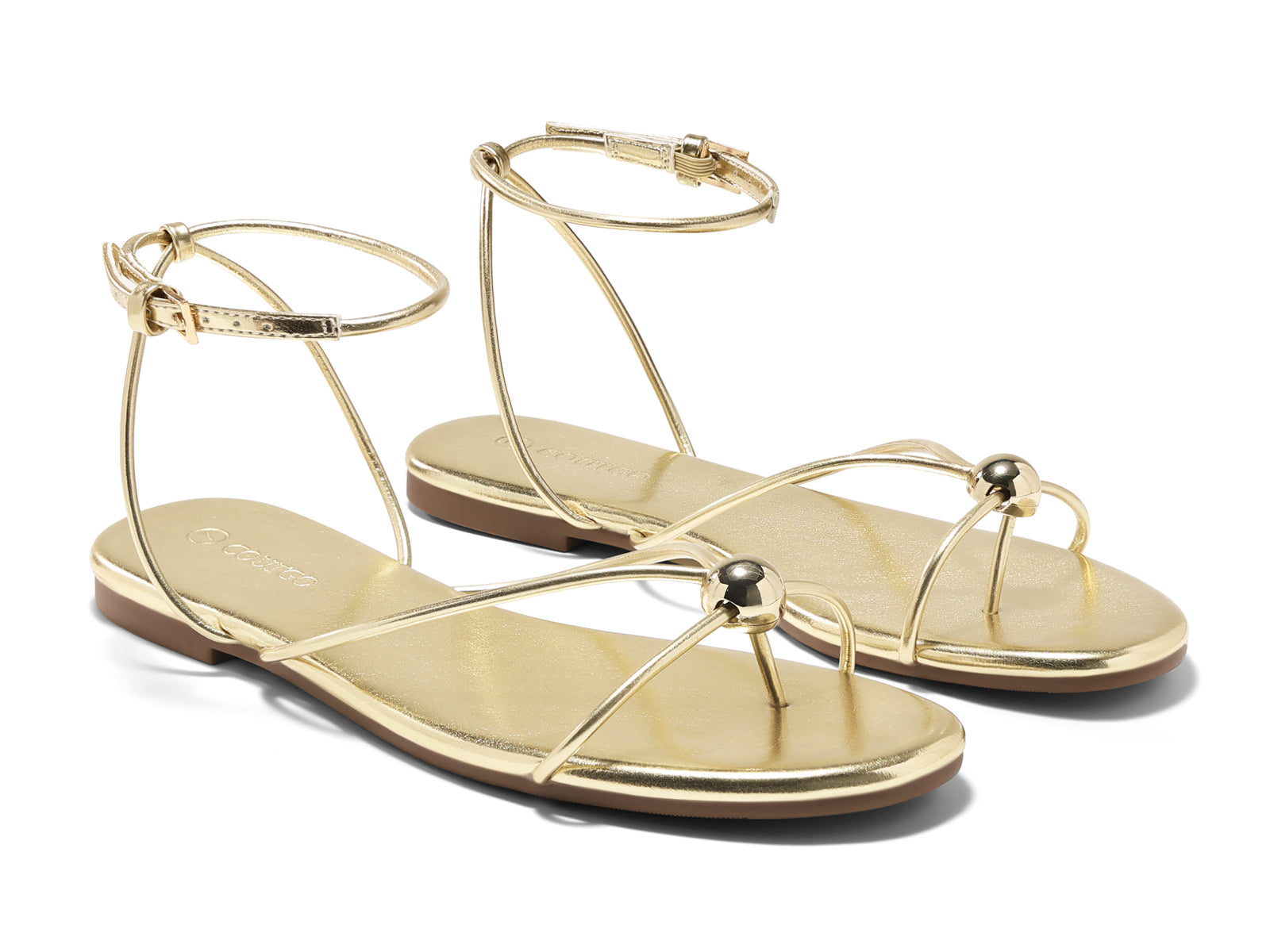 Coutgo Womens Gold Strappy Flat Sandals