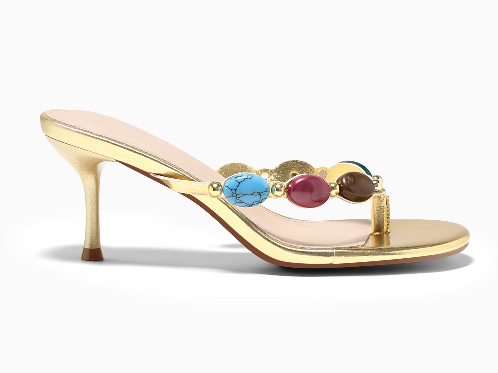 Coutgo Womens Gold Kitten Heels Sandals