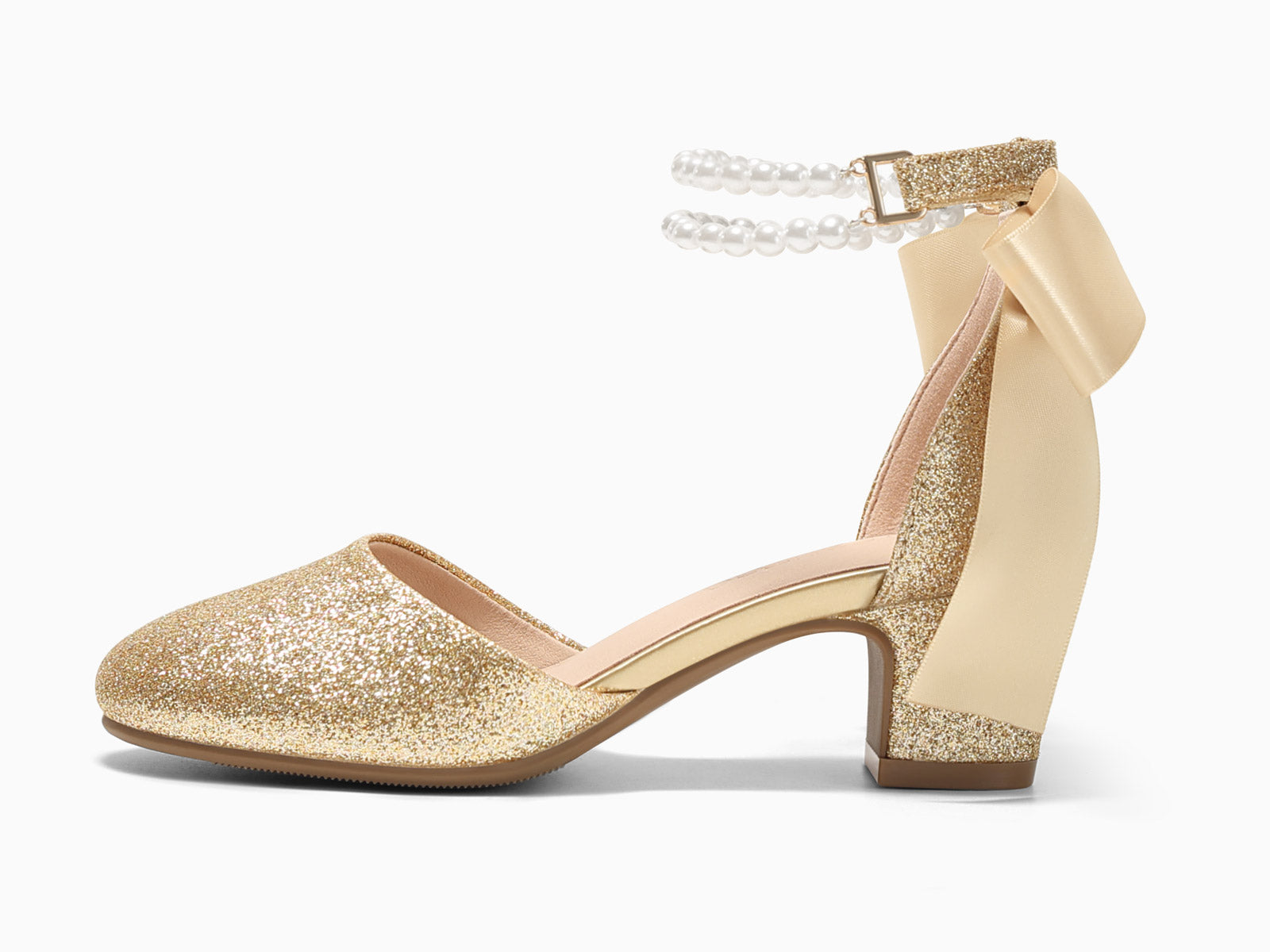 Coutgo Girls Gold Glitter Bow Pumps
