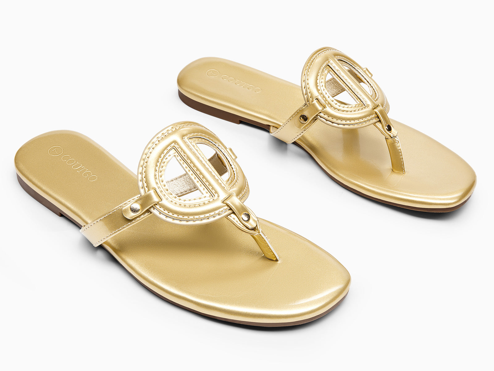 Coutgo Womens Gold Flat Thong Sandals