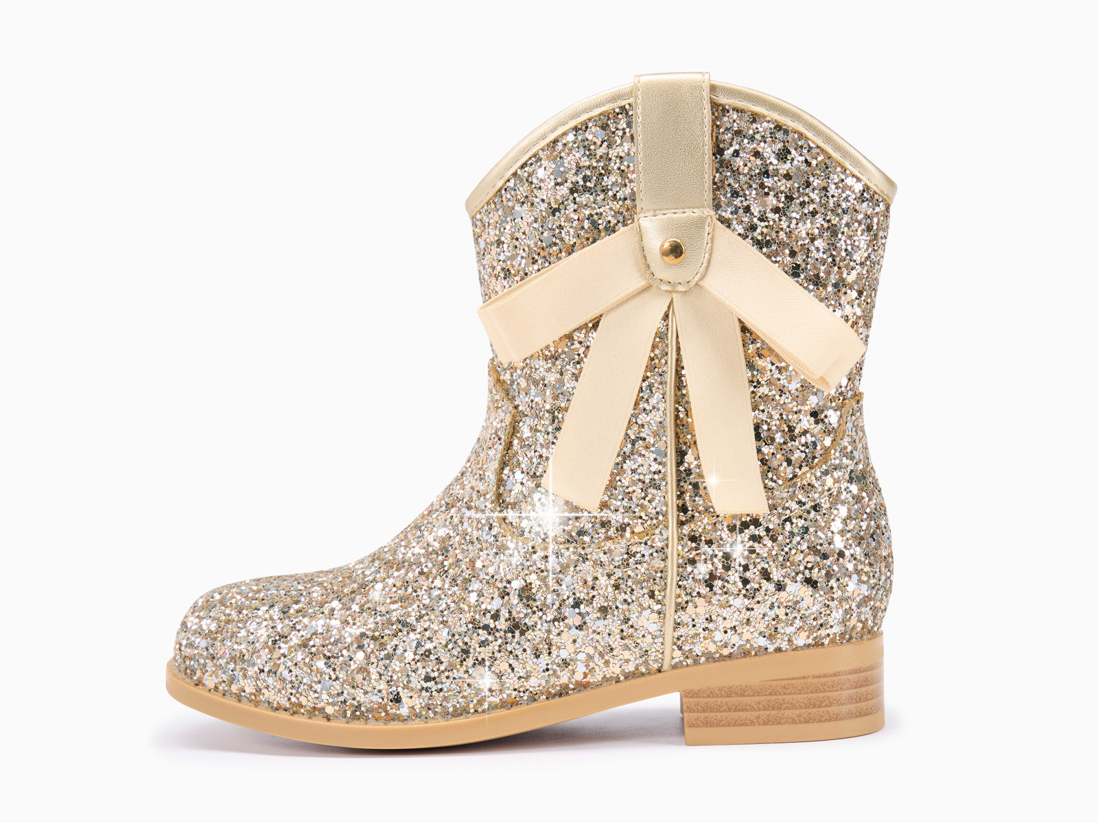 Coutgo Girls Gold Glitter Cowgirl Bow Boots