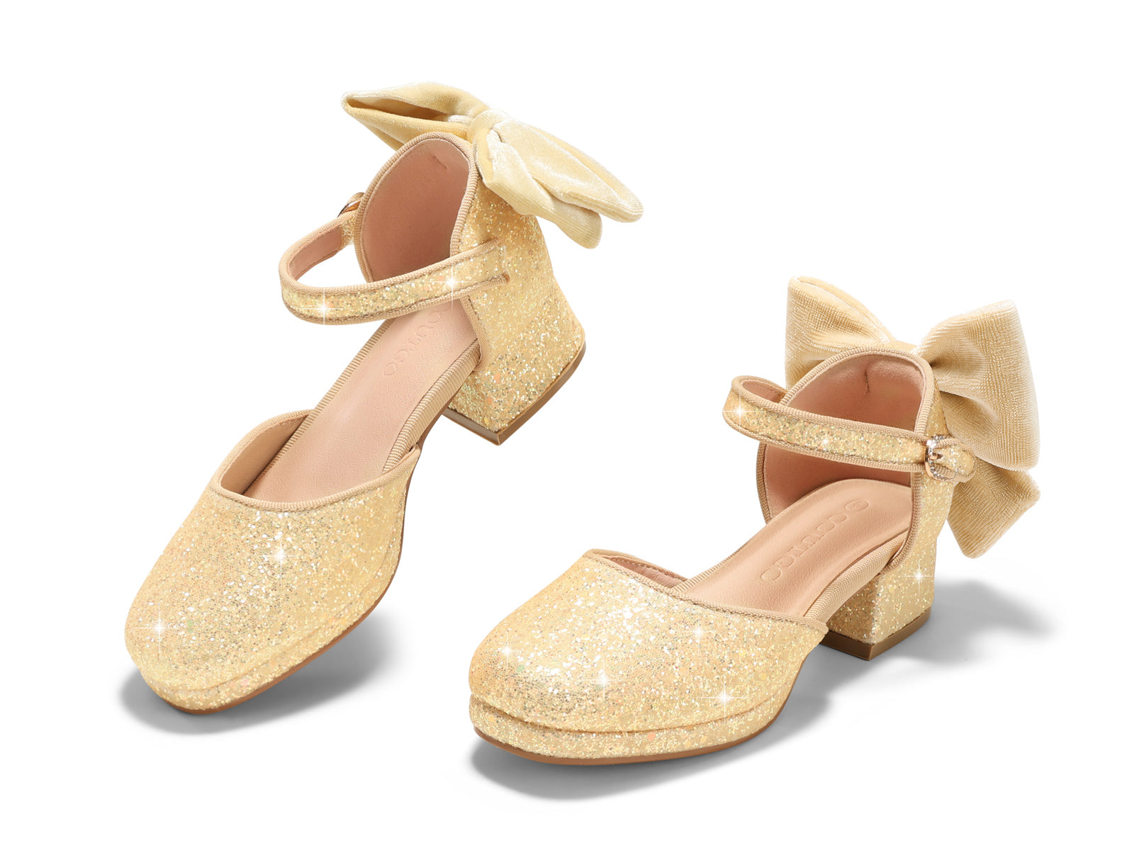 Coutgo Girls Gold Glitter Bow Princess Heels
