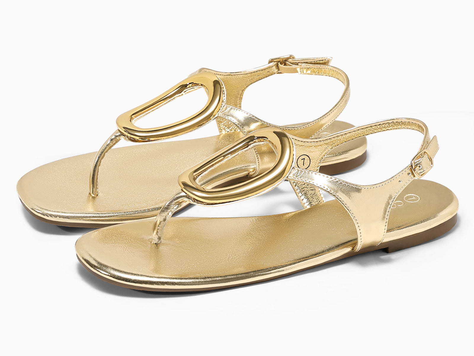 Coutgo Womens Gold Flat Flip Flops Sandals