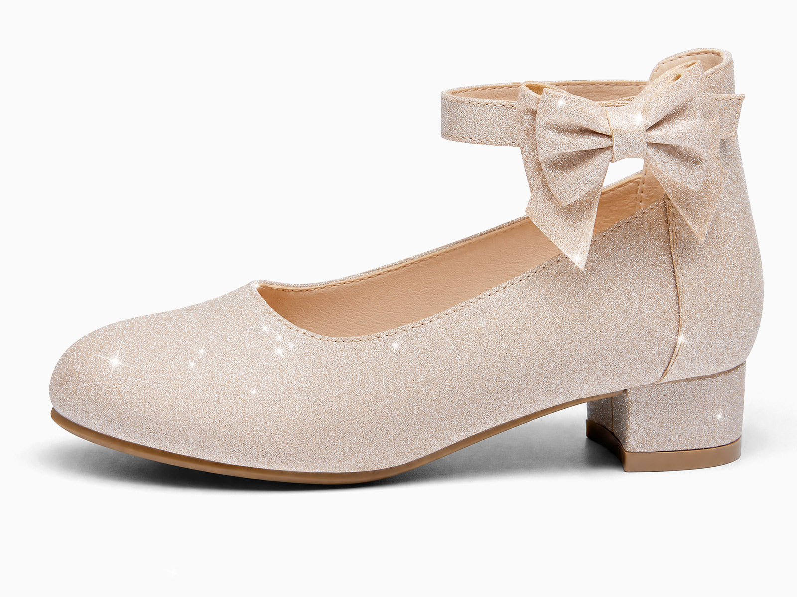 Coutgo Girls Gold Dress Bow Chunky Heels