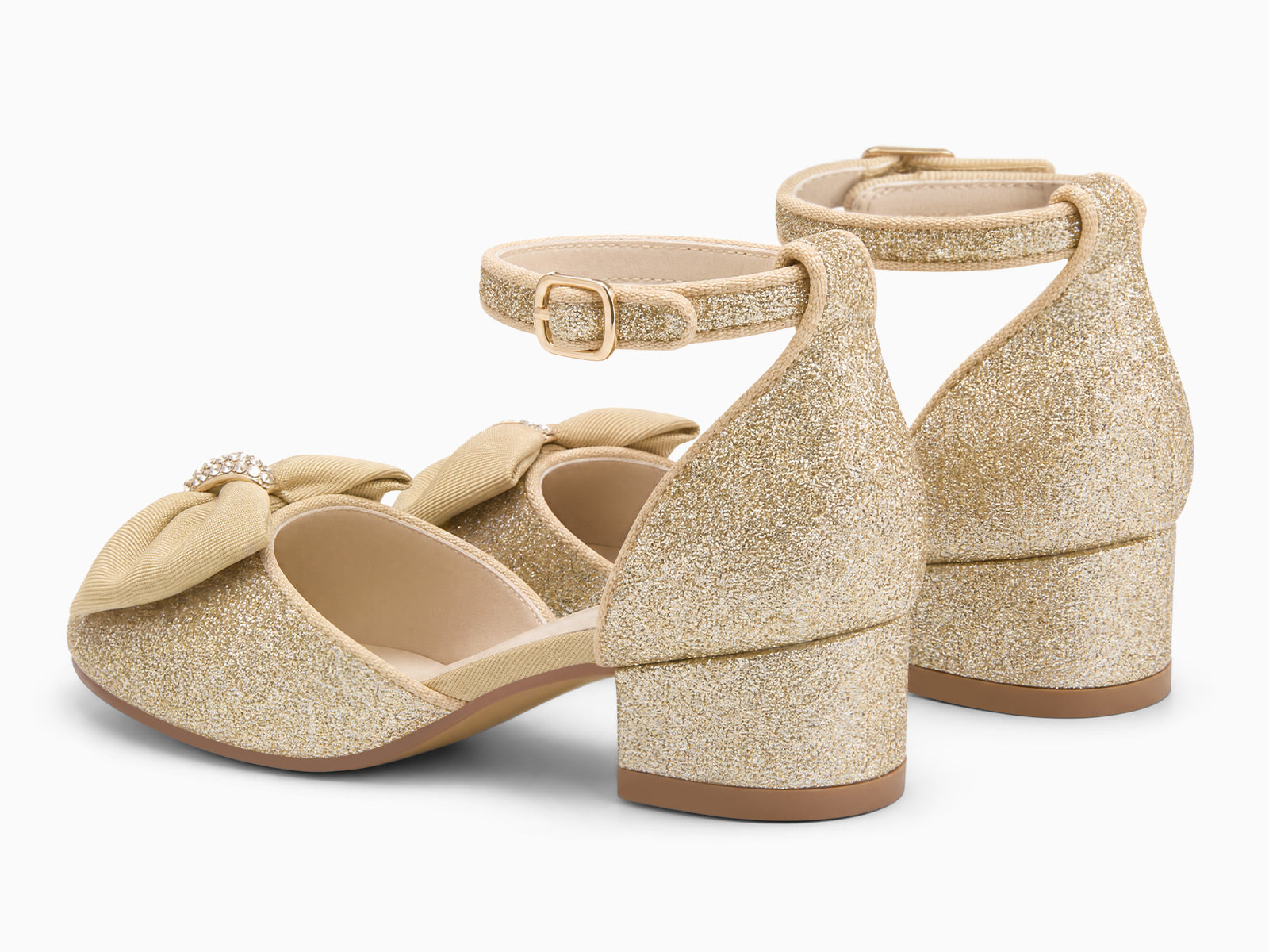 Coutgo Womens Gold Slingback Chunky Low Heels