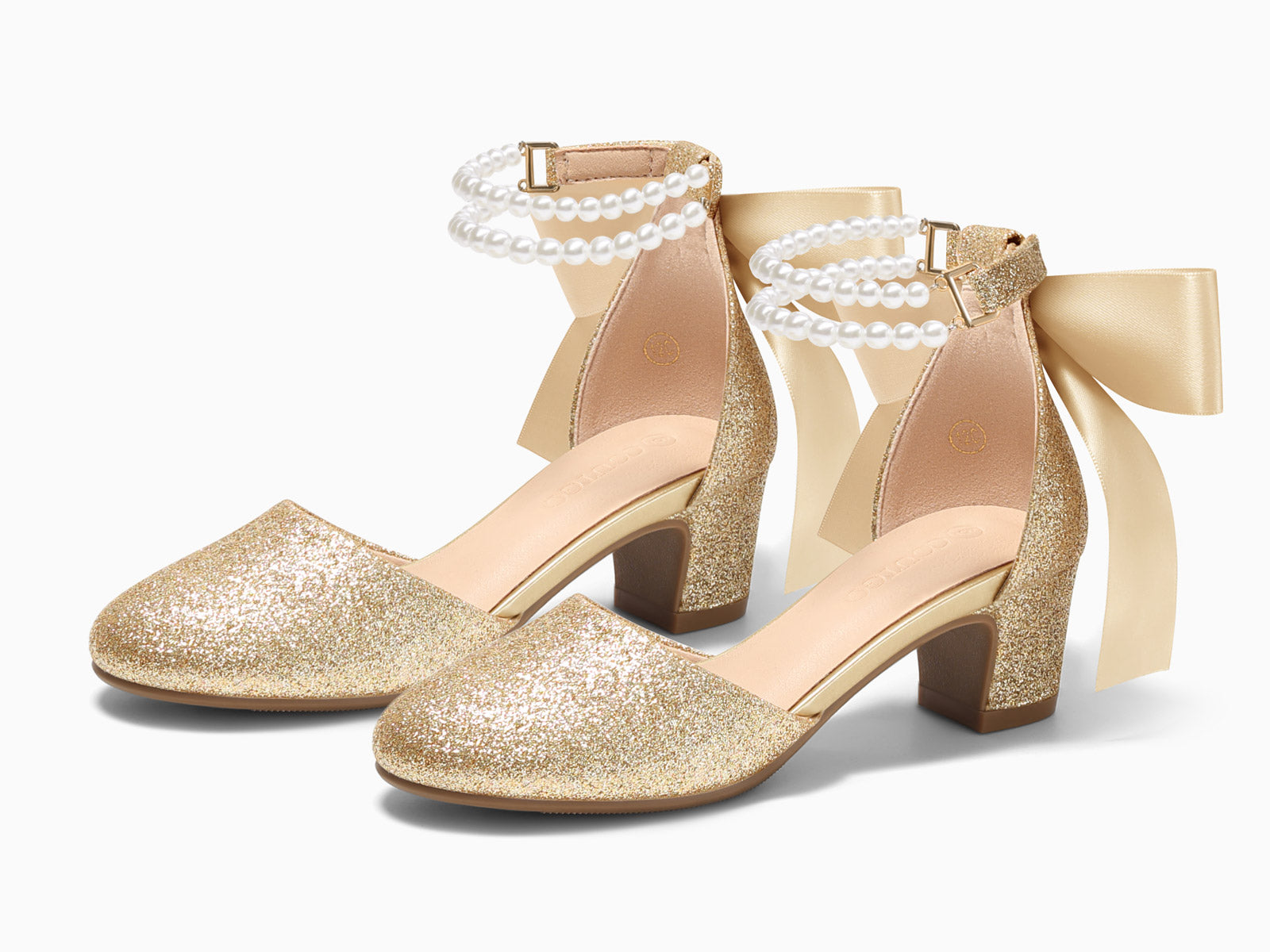 Coutgo Girls Gold Glitter Bow Pumps