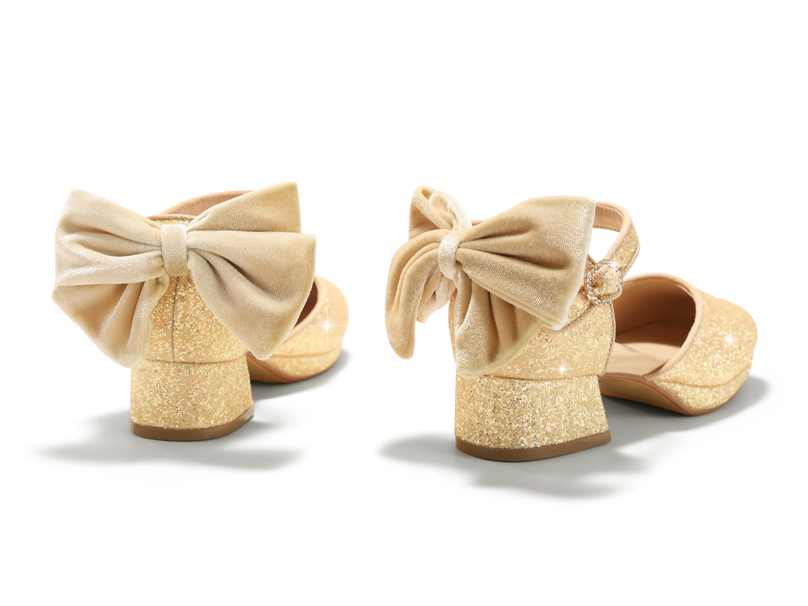 Coutgo Girls Gold Glitter Bow Princess Heels