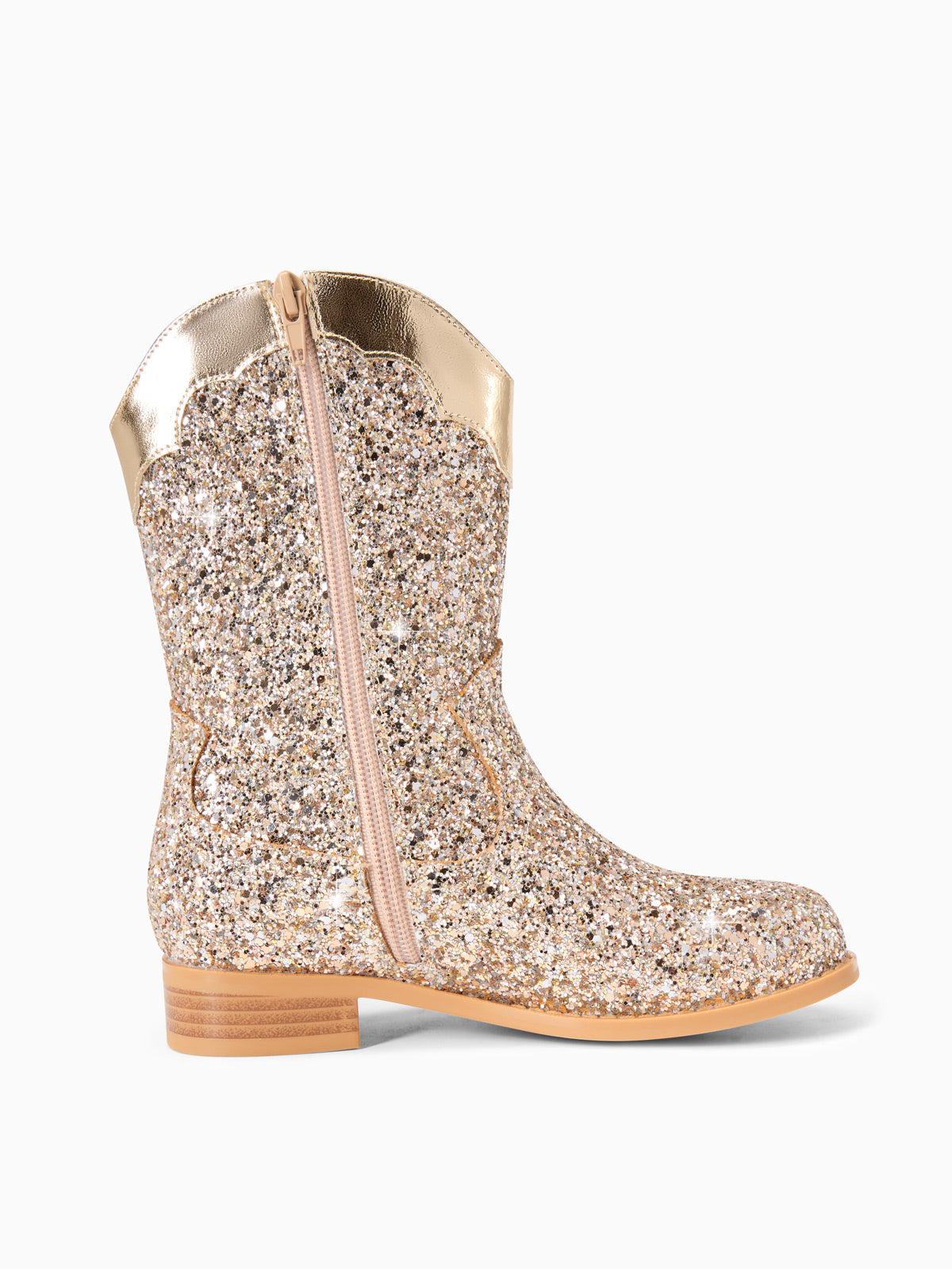 Coutgo Women Gold Glitter Cowgirl Boots