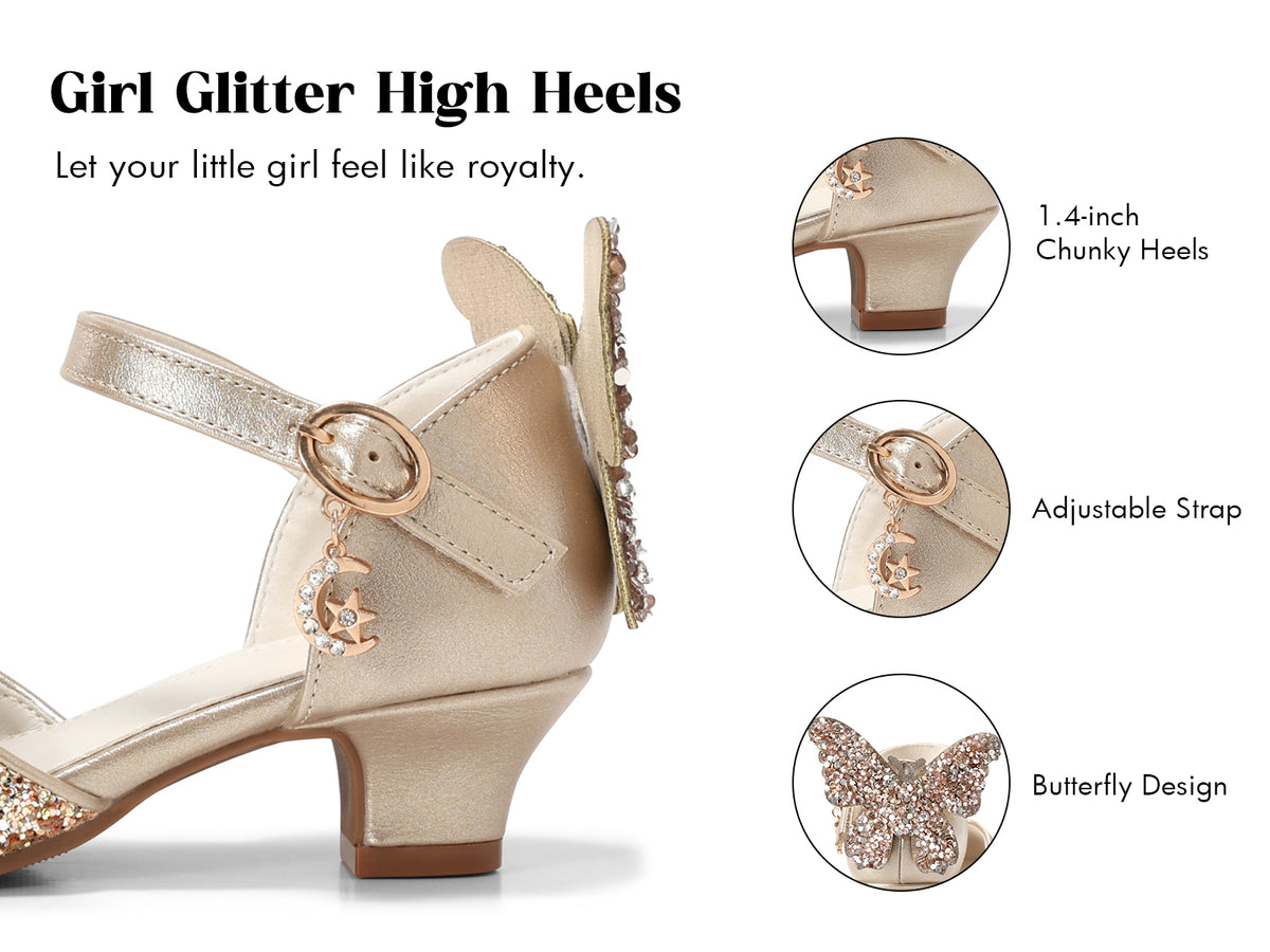 Coutgo Girls Glitter Princess High Heel Dress Shoes