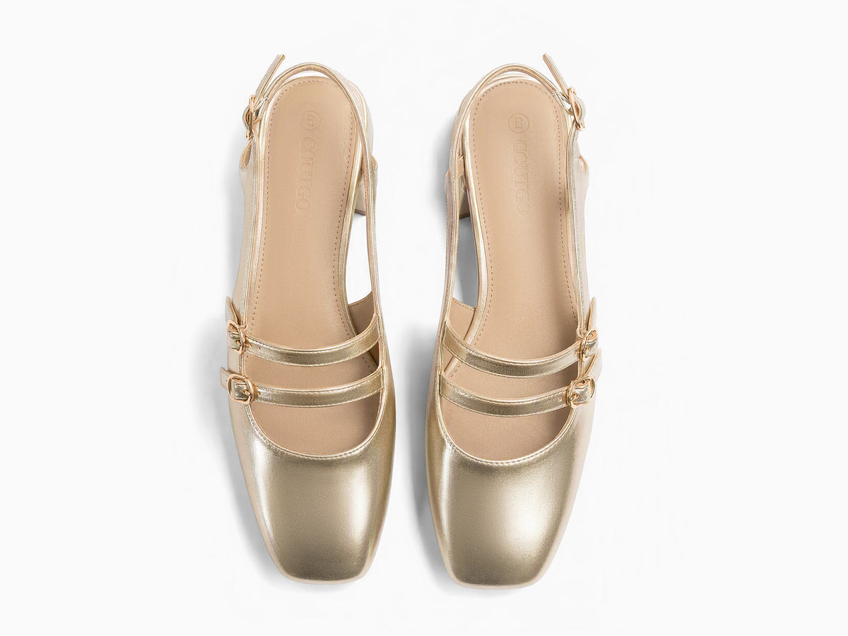 Coutgo Womens Gold Mary Jane Heels