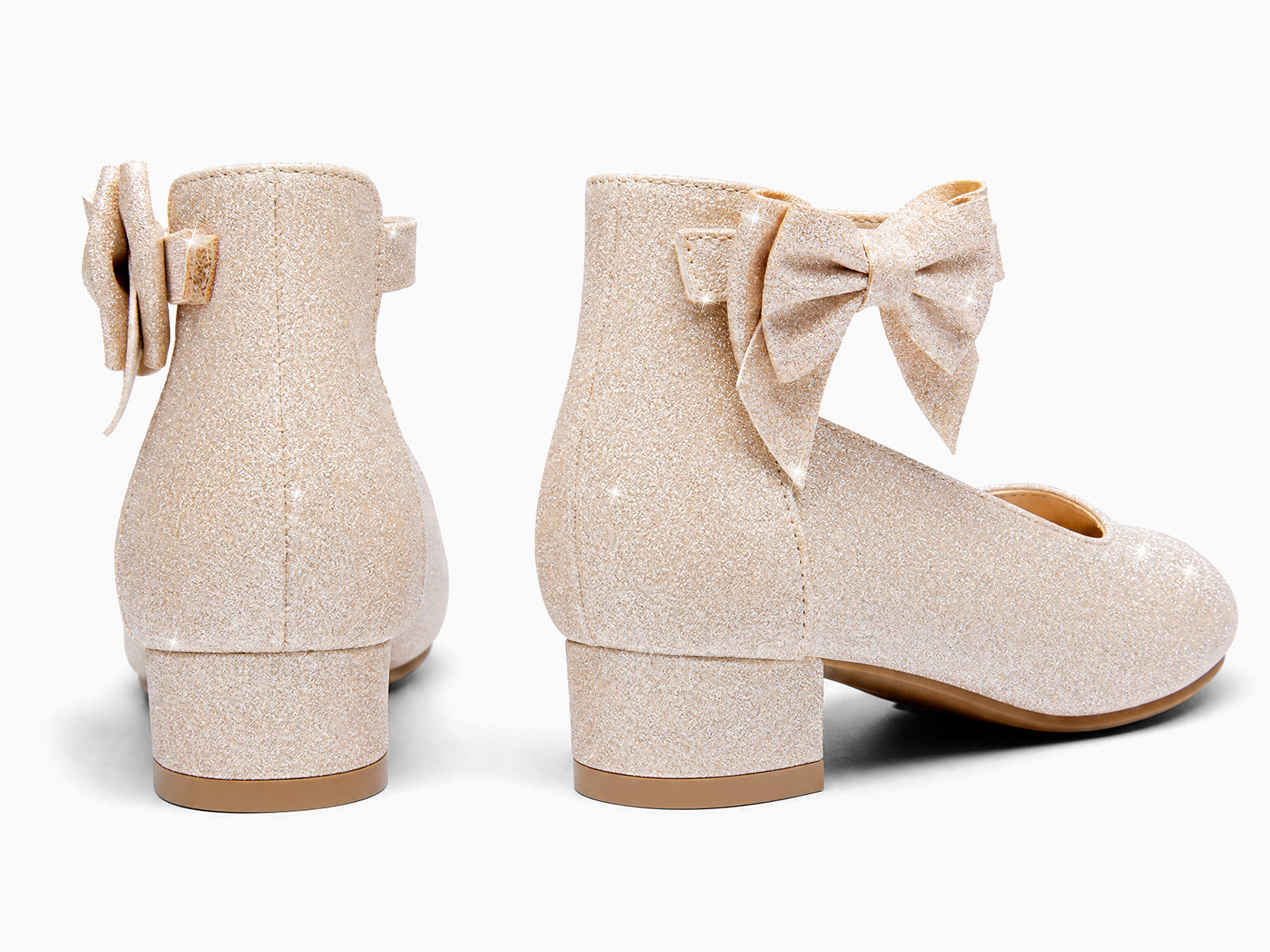 Coutgo Girls Gold Dress Bow Chunky Heels