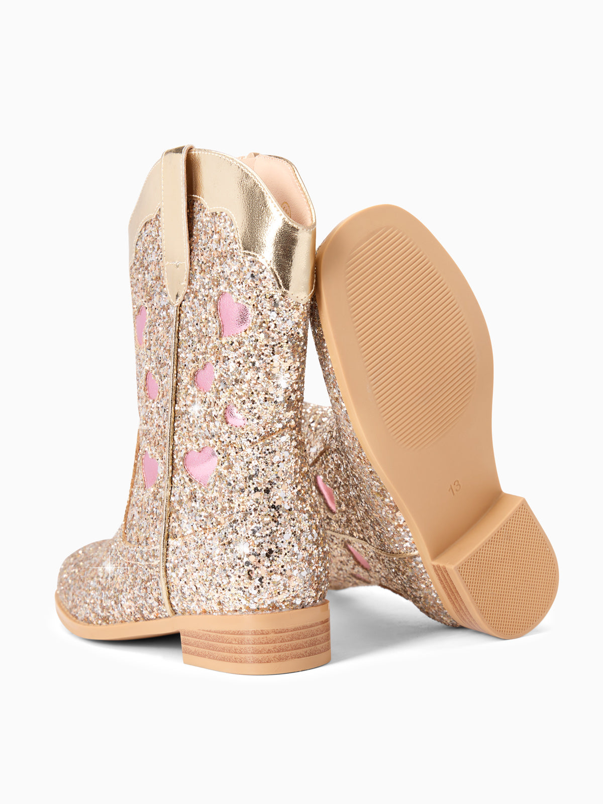 Coutgo Women Gold Glitter Cowgirl Boots