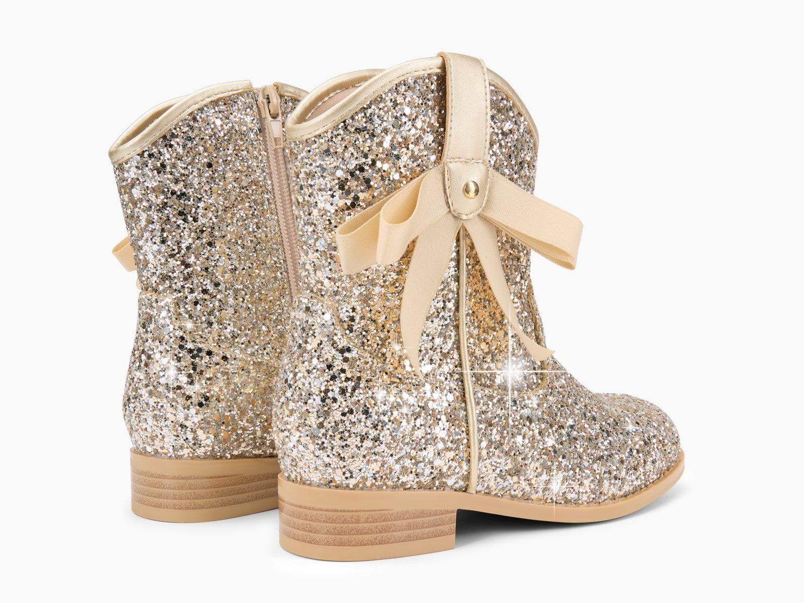 Coutgo Girls Gold Glitter Cowgirl Bow Boots