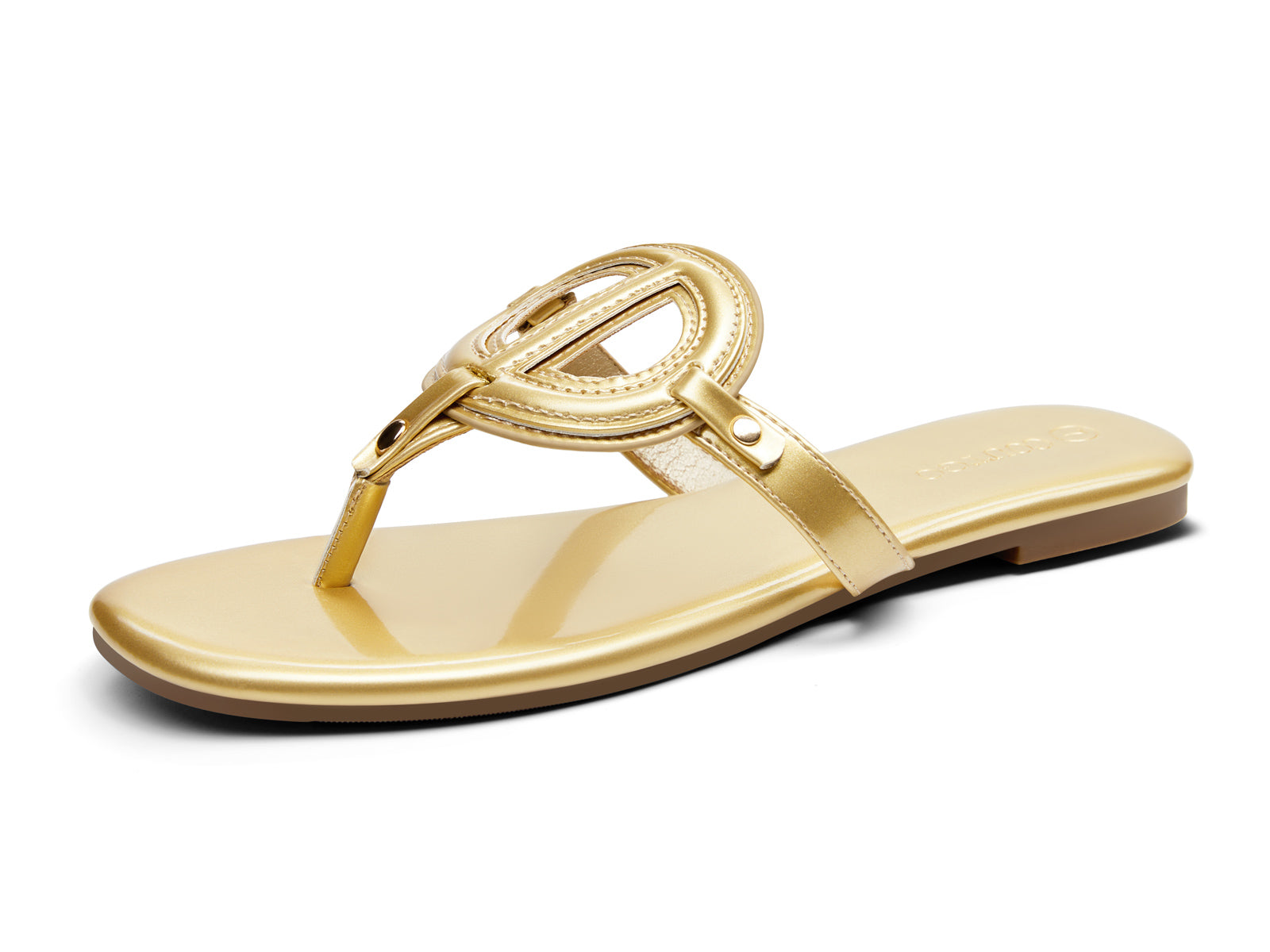 Coutgo Womens Gold Flat Thong Sandals