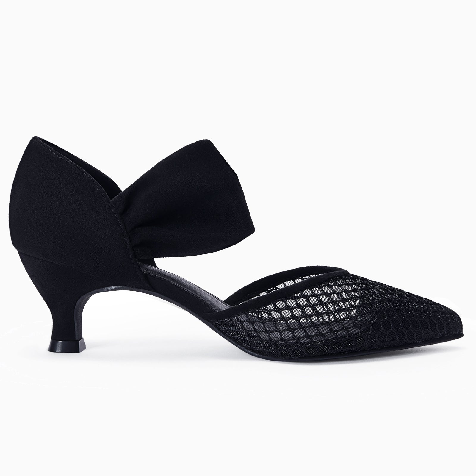 Coutgo Womens Mesh Black Low Kitten Heel